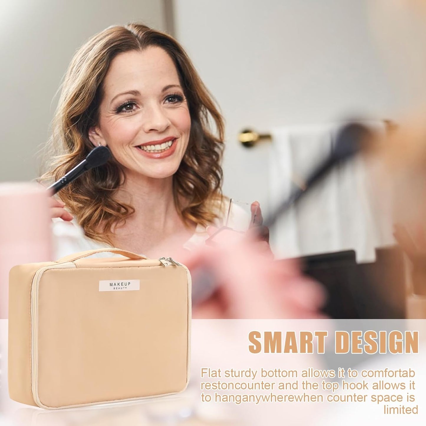 Travel Makeup Bag - Versatile Cosmetic Organizer for Men & Women | Beige Toiletry Bag