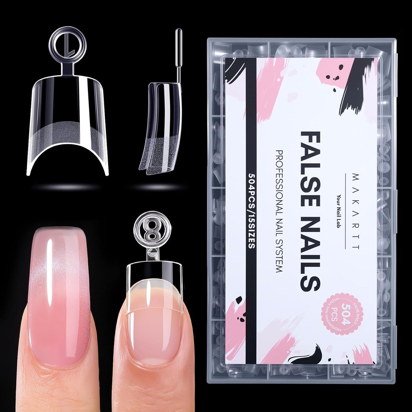 Short Almond Nail Tips - 504 PCS Half Cover Pre-shaped Acrylic | Easy DIY Manicure Supplies, 15 Sizes Available