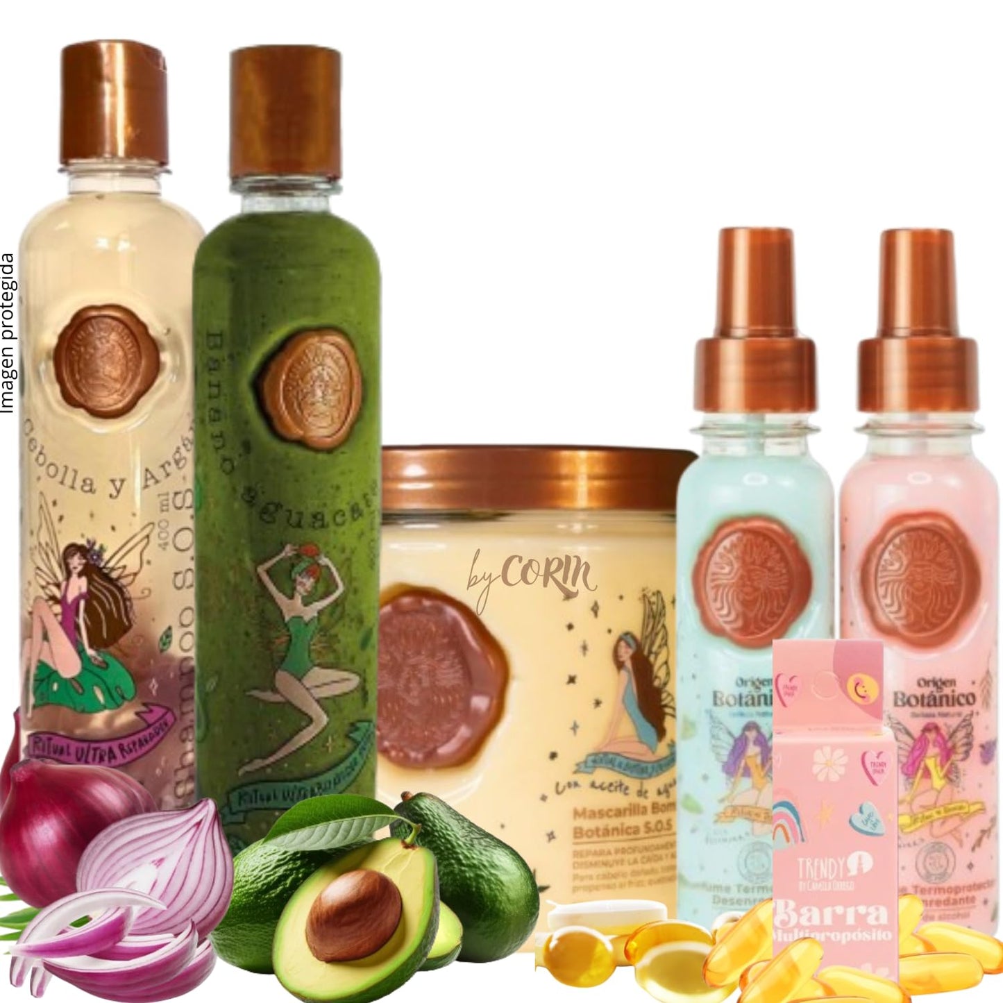 RITUAL BOTANICO KIT 5 Crecimiento Acelerado y Ultra Reparador: Shampoo de Cebolla, Mascarilla para el Cabello, Acondicionador Intensivo PLEX, DUO Heat Protection Spay for Hair (+ Obsequio TRENDY)