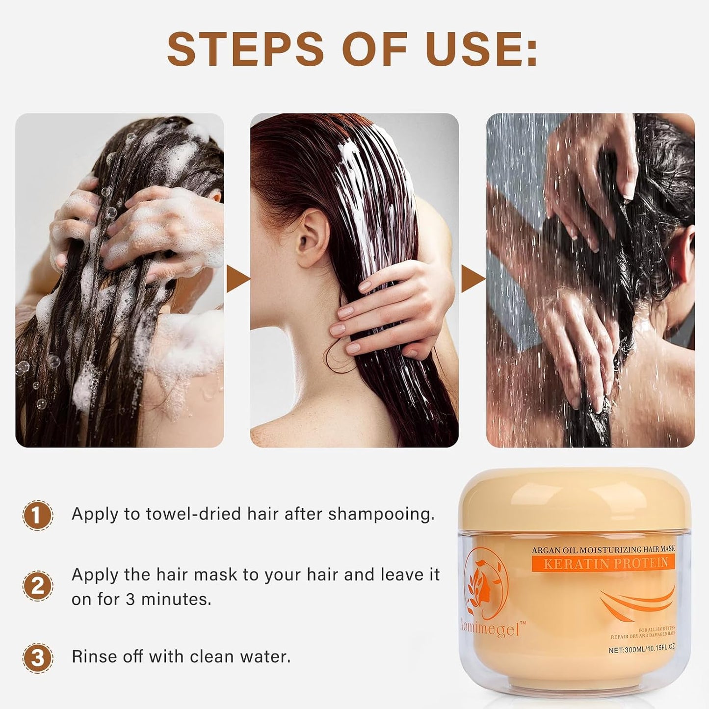 Collagen Hair Mask & Argan Oil Set - Deep Conditioning Treatment for Dry, Damaged Hair | 10.15 fl oz + 2 fl oz