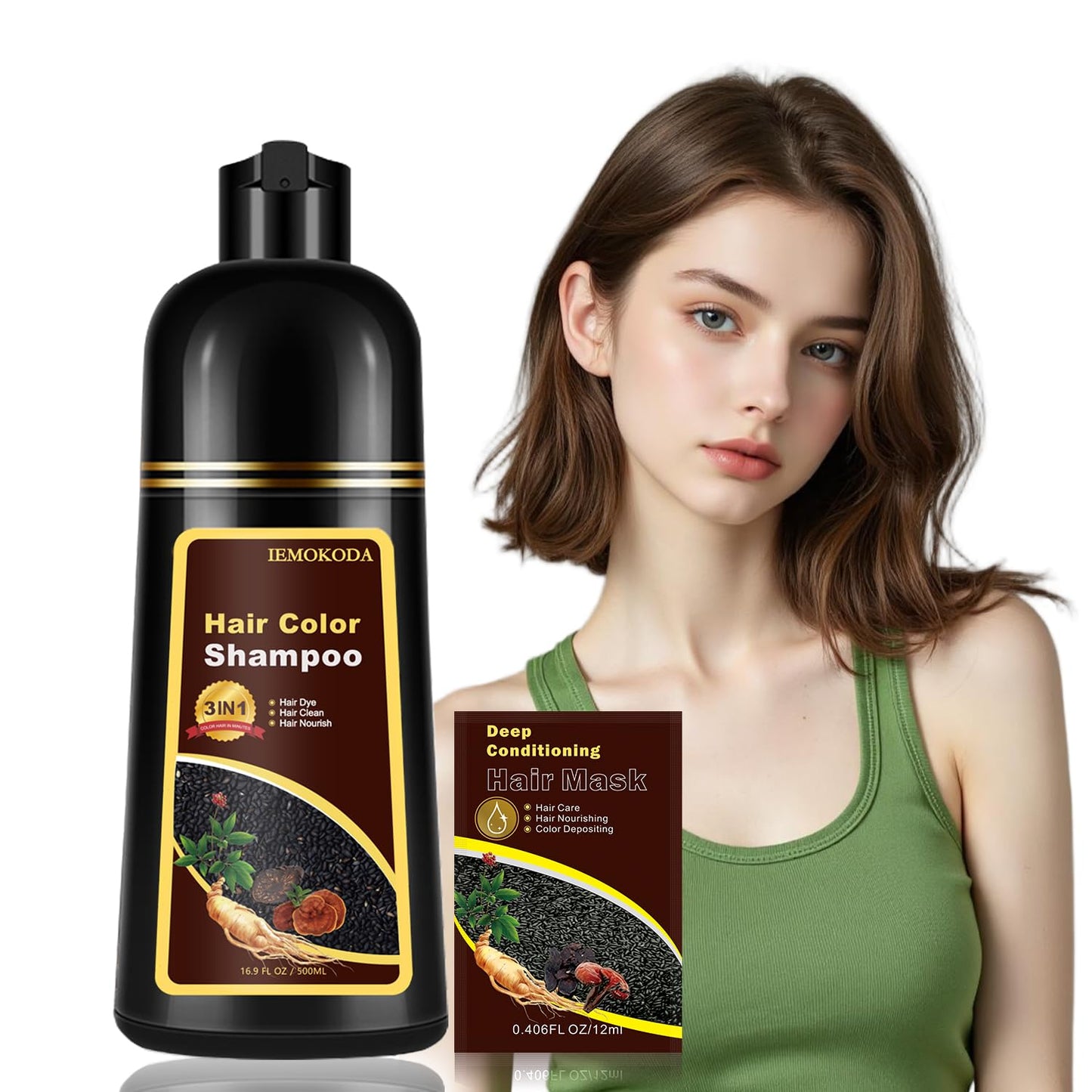 Brown Hair Dye Shampoo - 3 in 1 Instant Color & Long-Lasting Formula | Easy to Use, Works in Minutes