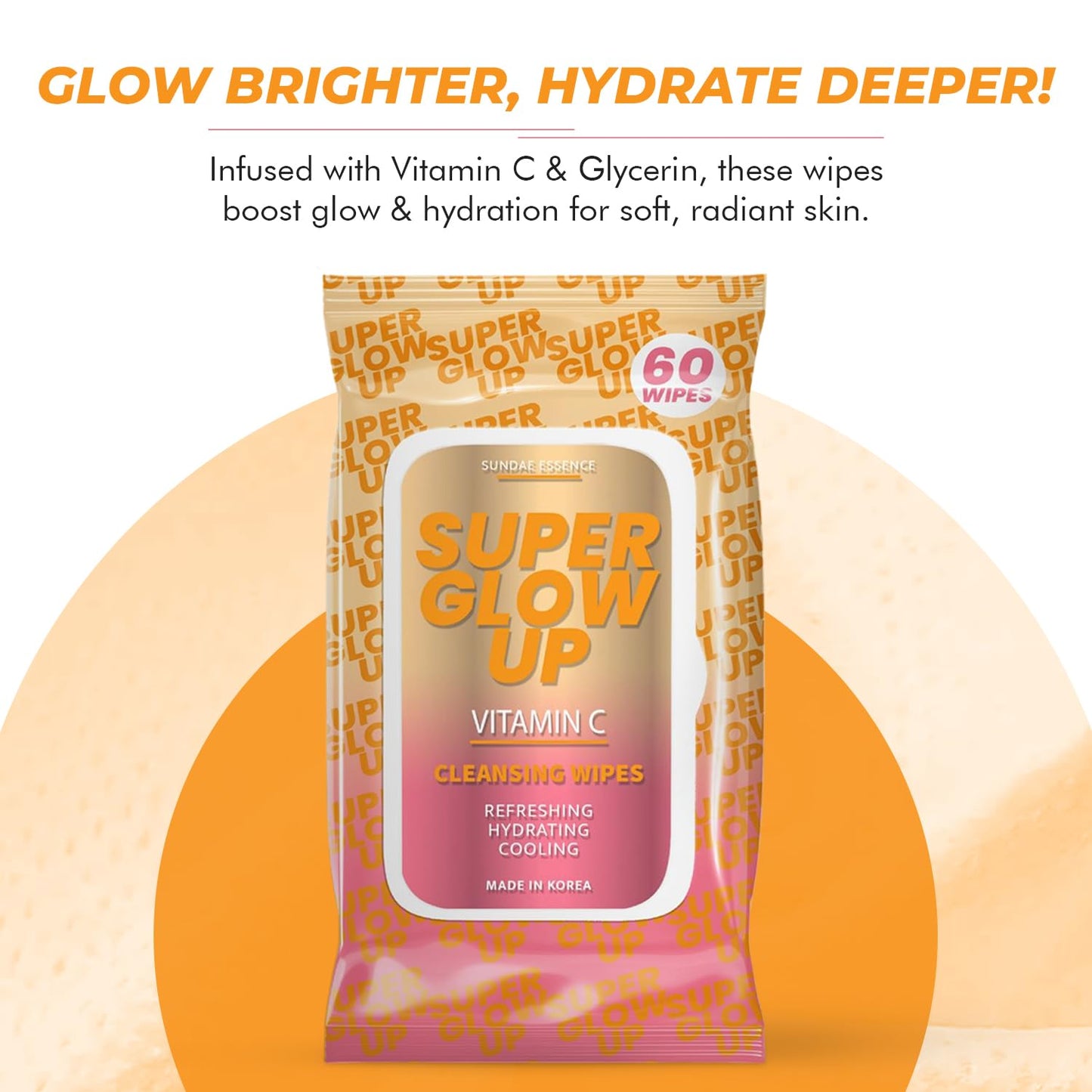 Vitamin C Facial Wipes - Hydrating & Brightening Korean Skin Care | Anti-Aging, Vegan, 95% Natural - 1 Pack