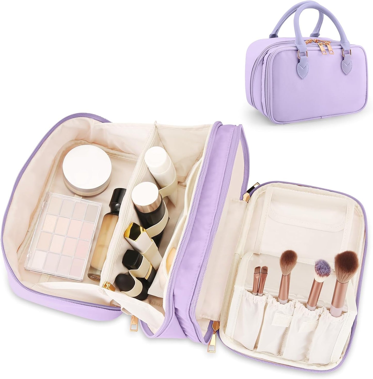 Travel Makeup Bag - Large Capacity Waterproof Organizer | Open Flat Design, Easy Access, Blue