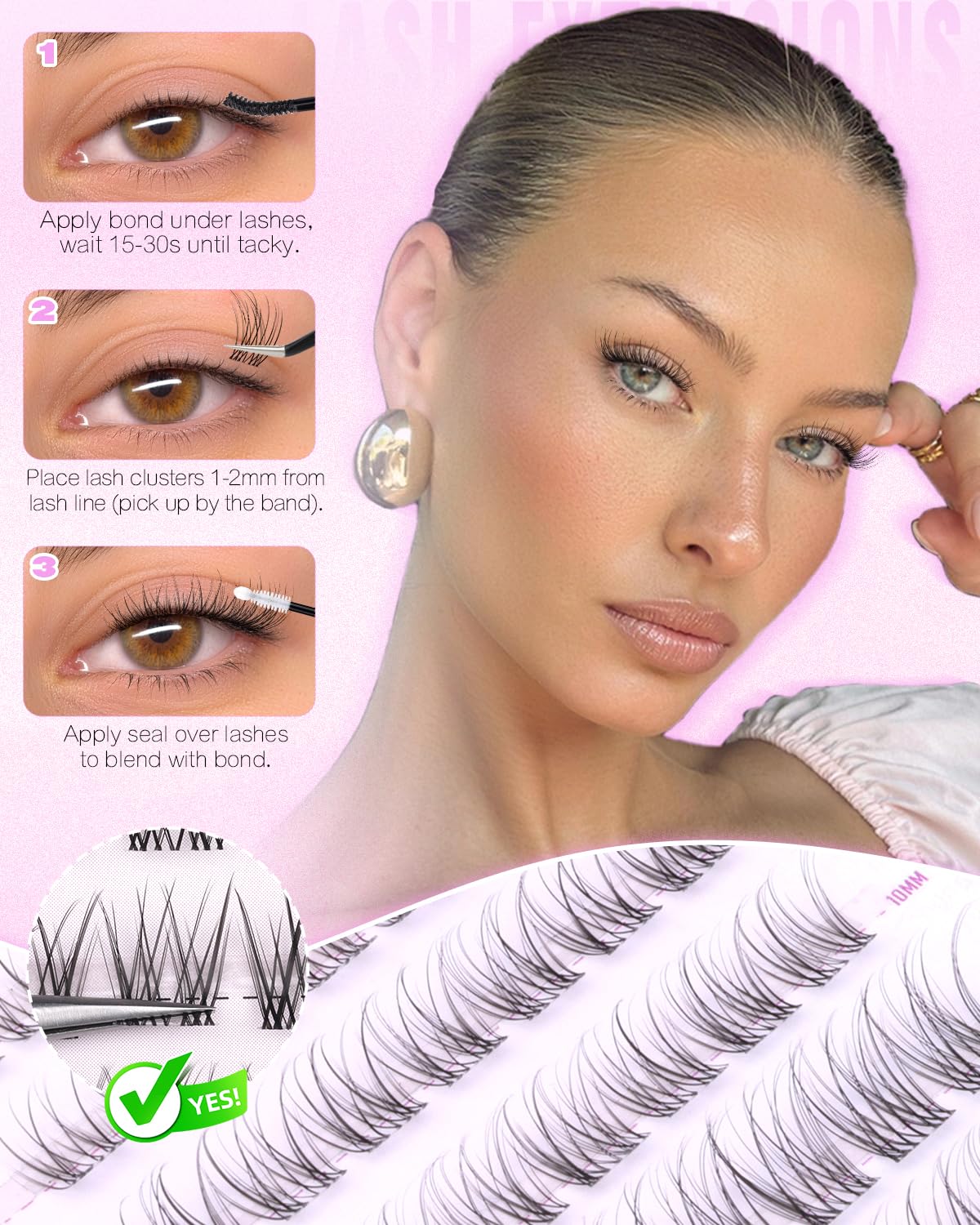 Wtvane Natural Lash Clusters Wispy Eyelash Clusters Lashes DIY 8-14mm Venus Lash Extensions with 6mm Bottom Lash Clusters Invisible Band Lashes Short Cluster Eyelash Extensions Natural Look