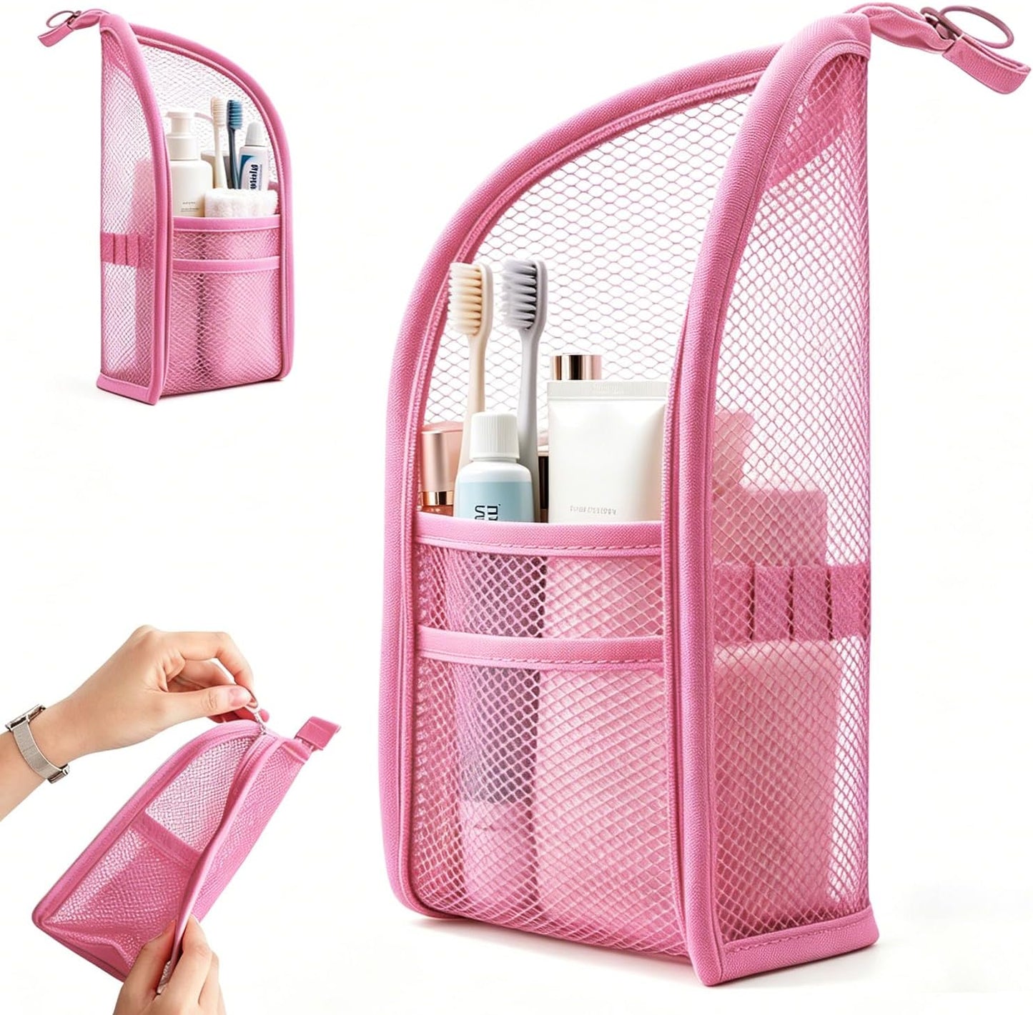 Portable Lightweight Travel Toiletry Bag - Stylish Pink Design for Easy Organization