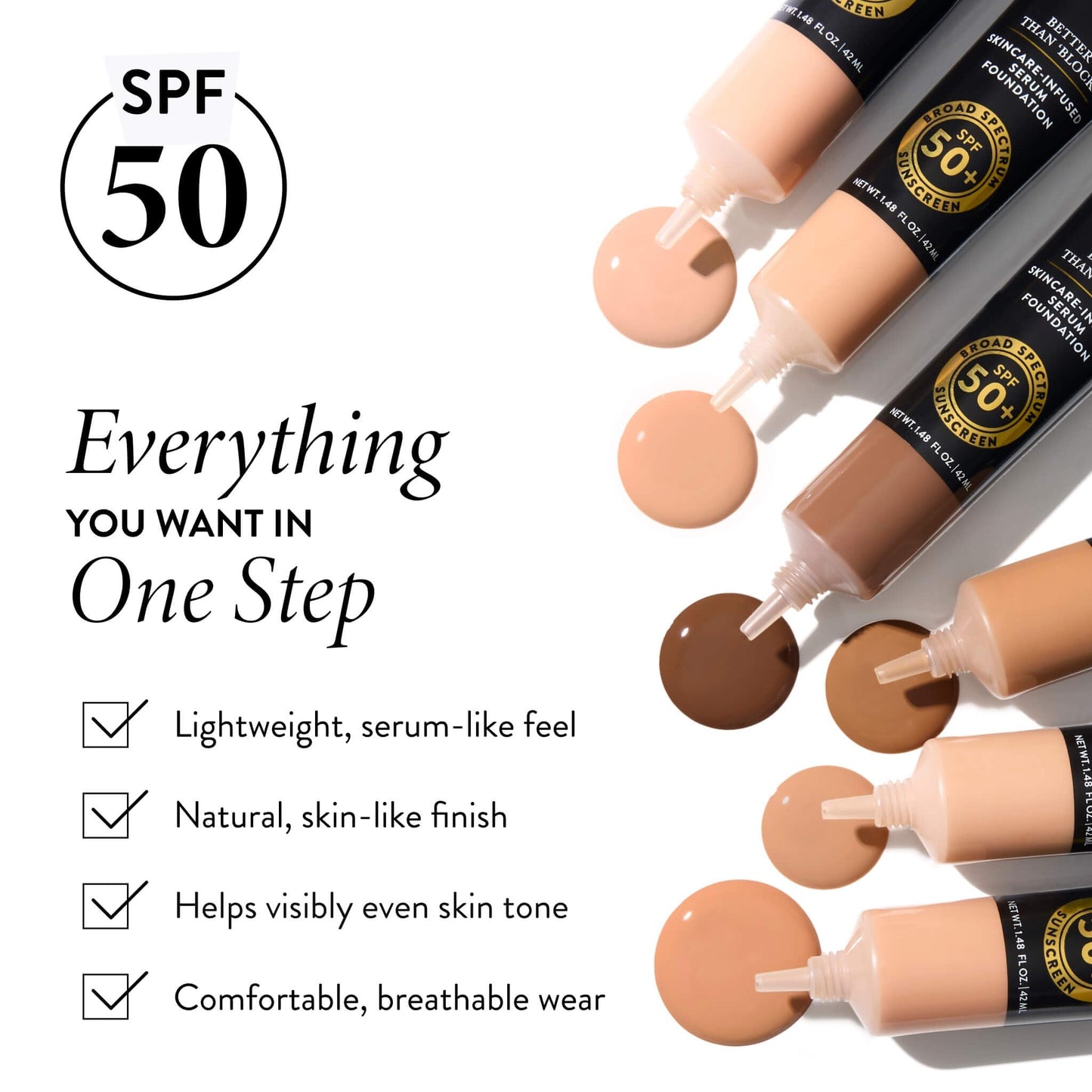 LAURA GELLER NEW YORK Better Than 'Block Skincare-Infused Serum Foundation SPF 50+ for Mature Women –01 Fair, Buildable Coverage – Niacinamide, Vitamins B5 & E – Lightweight, Radiant Finish