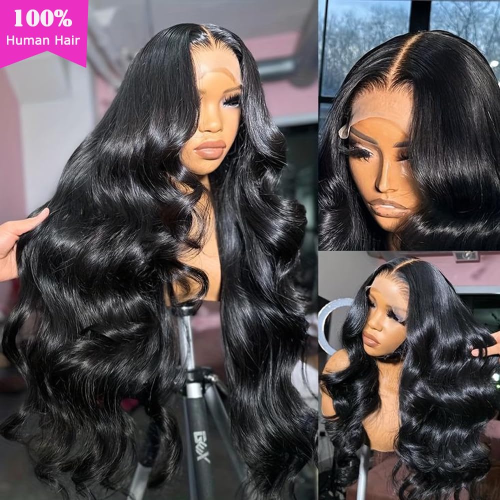 IUPin 250% Density 13x6 HD Lace Front Wigs Human Hair 28 Inch Body Wave Lace Frontal Wigs for Black Women HD Transparent Lace Wear and Go Glueless Wigs Human Hair Pre Plucked with Baby Hair