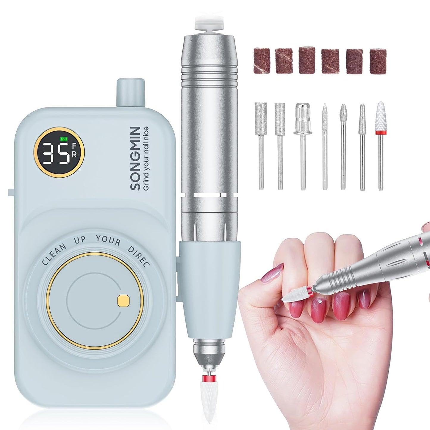 Professional Nail Drill - 35000 RPM Cordless Efile Kit for Acrylic & Gel Nails | Rechargeable Electric Nail File, Pink
