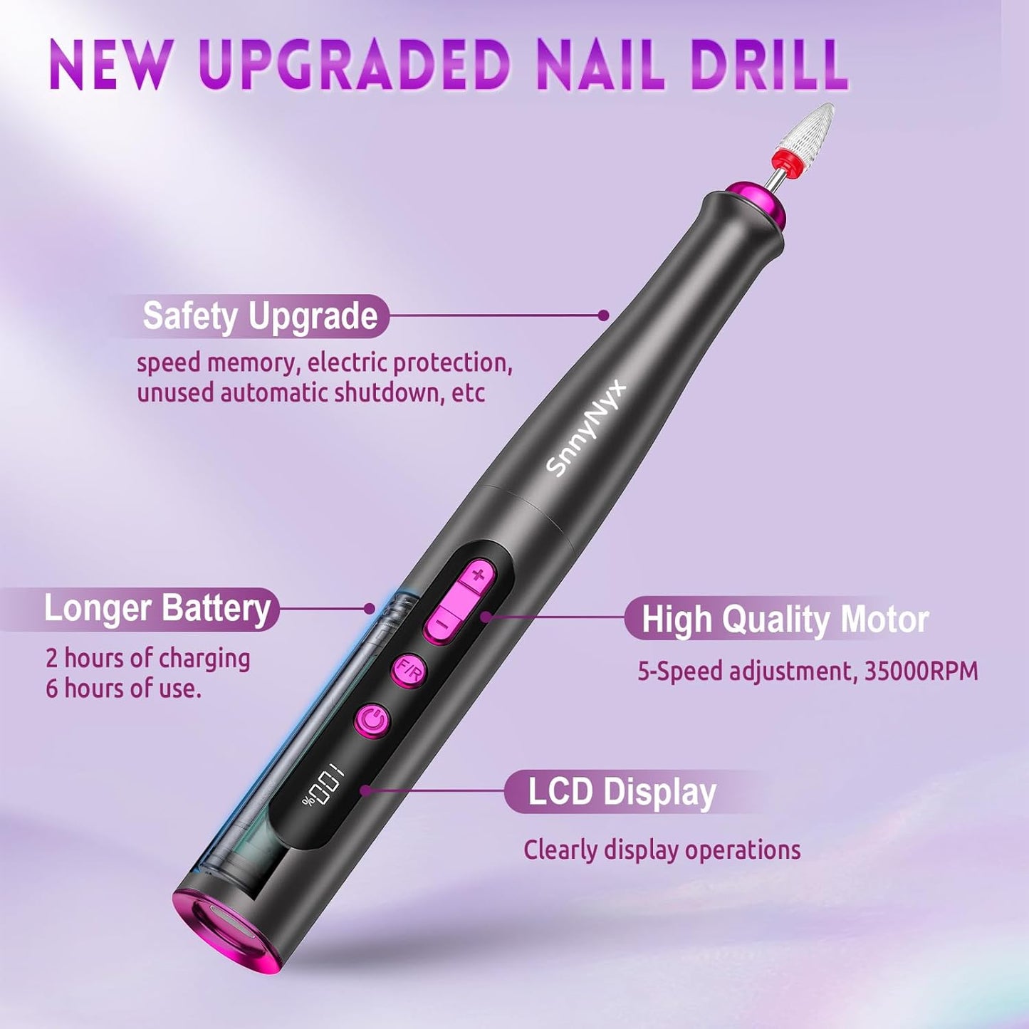 Electric Nail Drill - Professional 35000RPM Cordless Acrylic Nail Kit | Matte Gray Manicure & Pedicure Tool