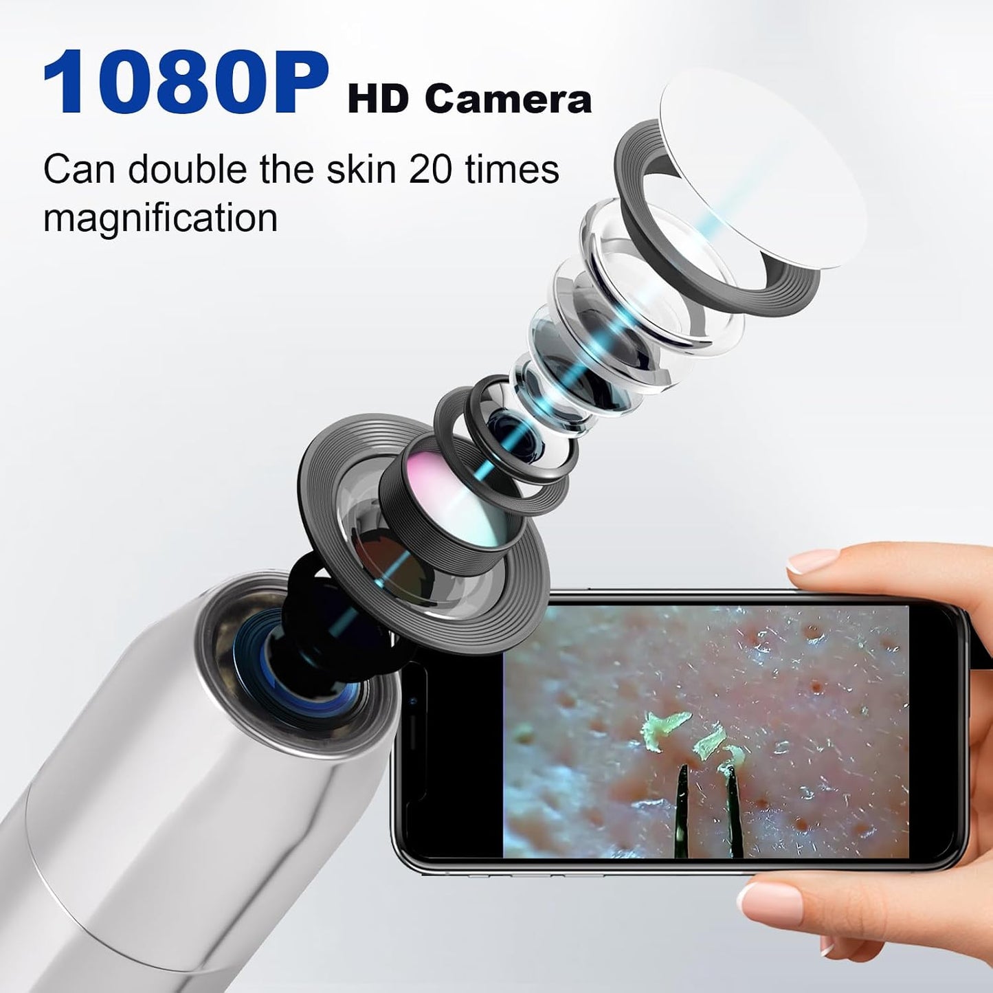 Blackhead Remover Tool - Professional Pimple Popper with 30X Magnification HD Camera | Silver Finish