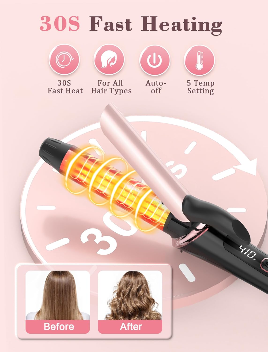 Dual Voltage Travel Curling Iron - 1 Inch Mini Ceramic Design with Auto-Off | Fast Heating, Rose Gold