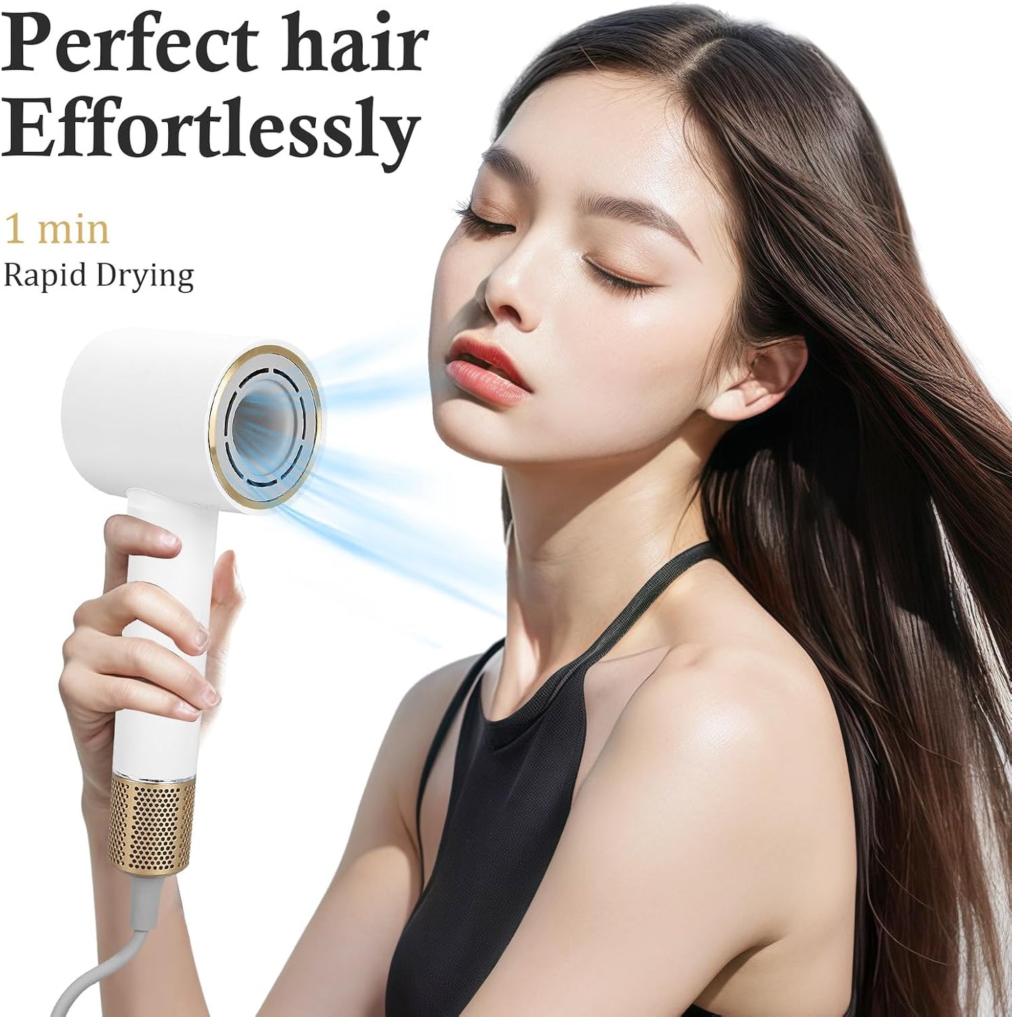 High-Speed Hair Dryer - 110,000 RPM Brushless Motor, Negative Ionic Technology | Low Noise, LED Display, White