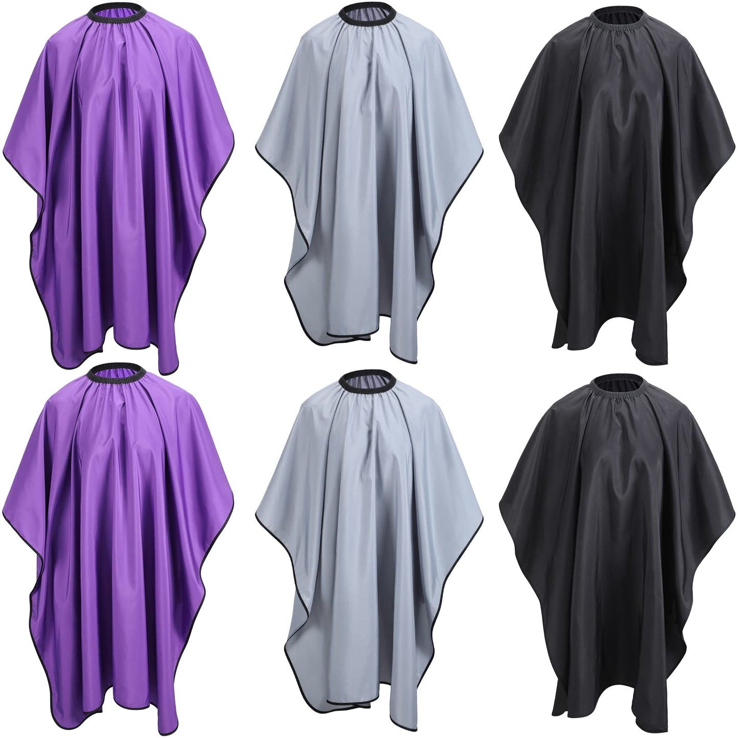 JenPen 6 Pcs Waterproof Hair Styling Cape Salon Barber Cape for Stylist Hairdresser Haircuting Adjustable, 47" x 59"(Black, Gray, Purple)