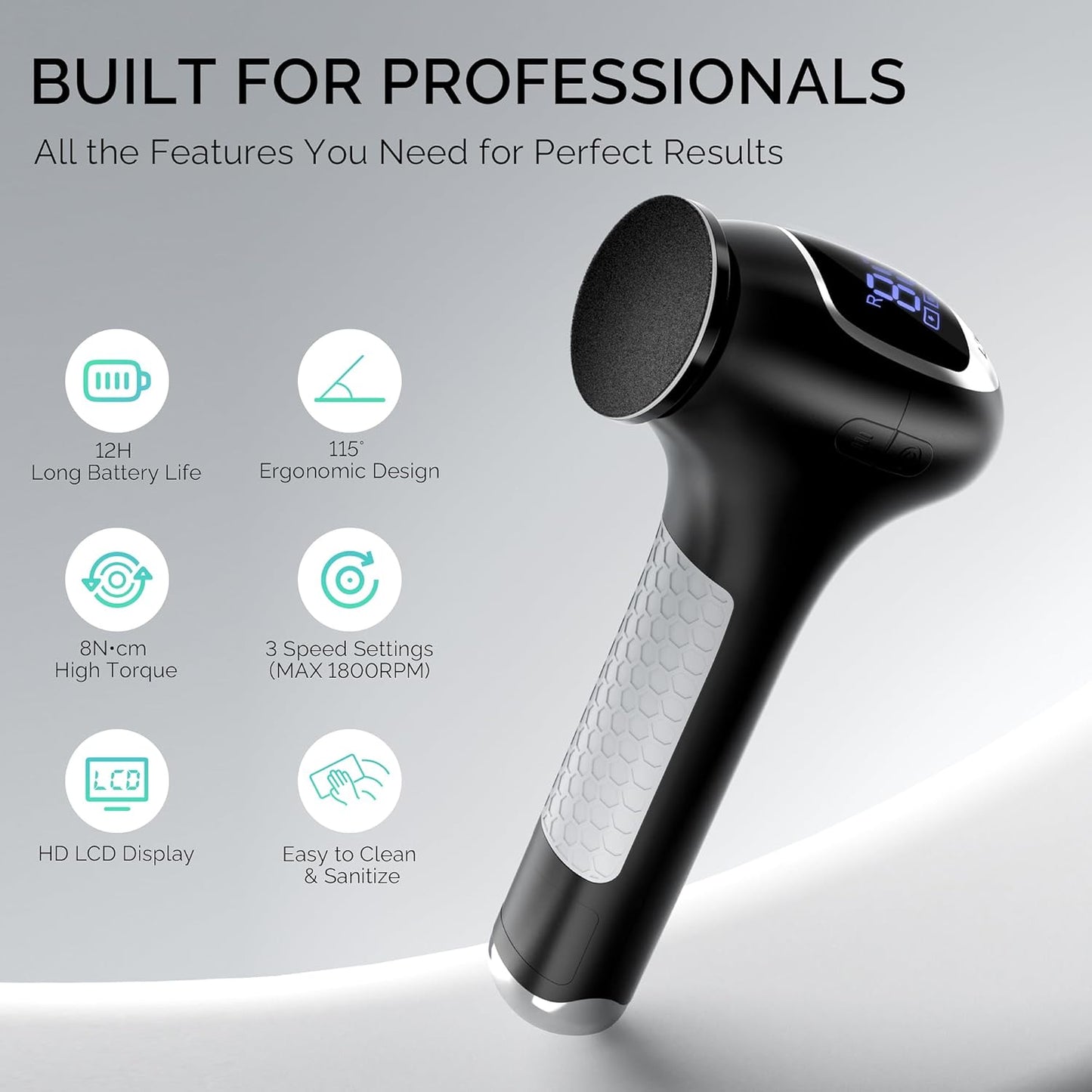 Electric Callus Remover for Feet | 3-Speed Professional Pedicure Tool, LCD Display, Rechargeable, Ergonomic Handle