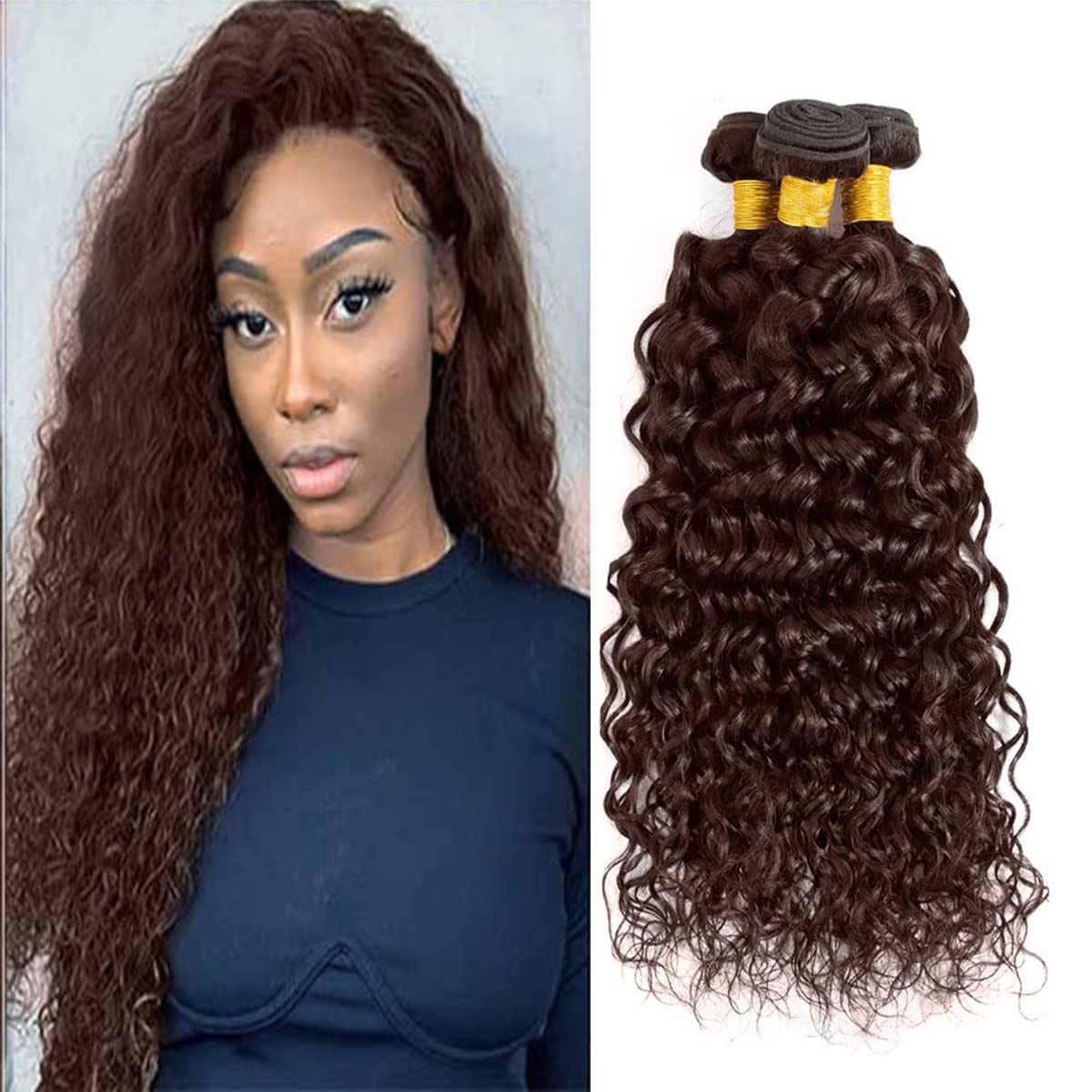 18 20 22 Inch #4 Chocolate Brown Bundles Human Hair 3 Bundles Brazilian Remy Hair 100 Grams/Bundle 10A Grade Unprocessed Virgin Hairs Brown Water Wave Bundle Weaves Extensions