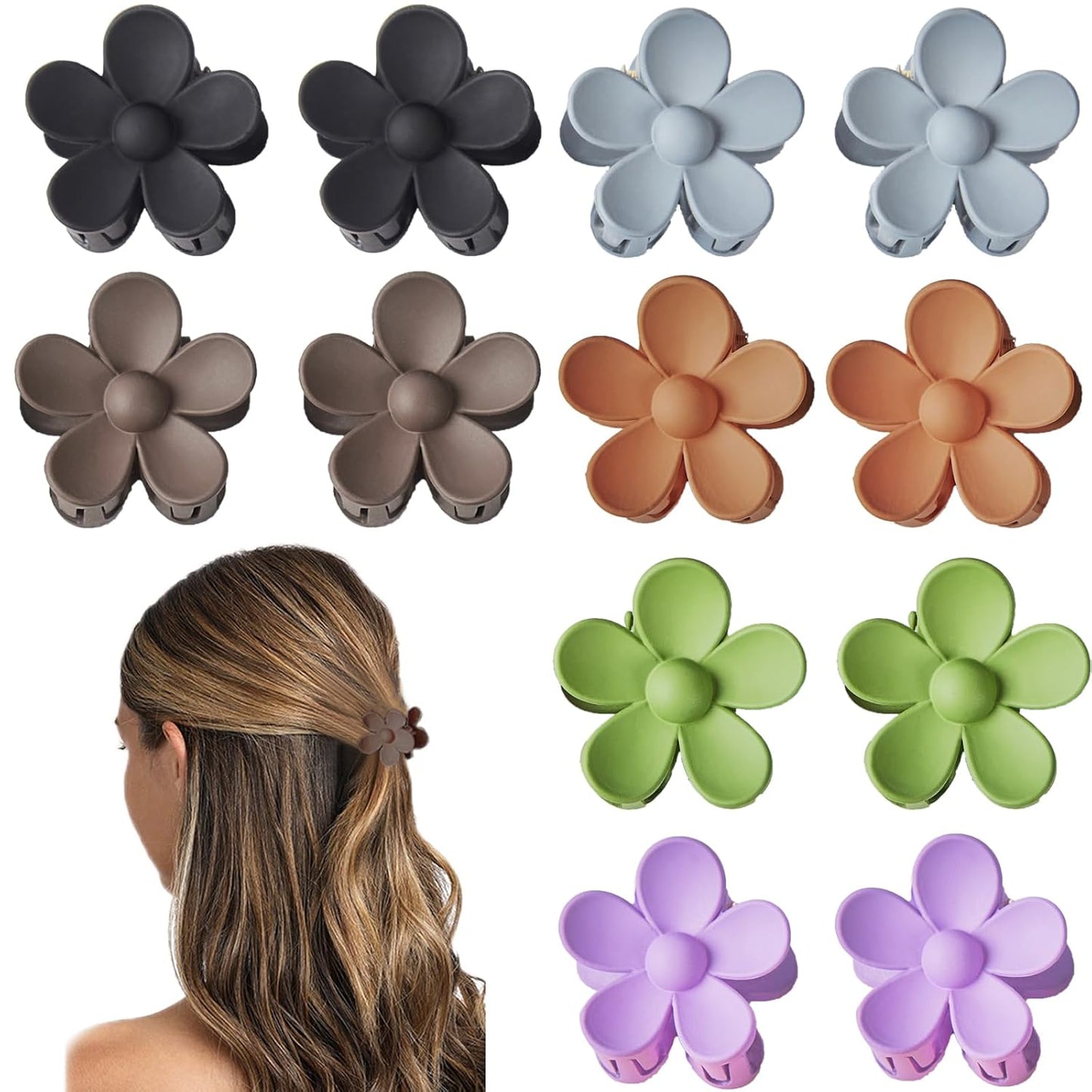 Small Flower Hair Claw Clips - 12 Pack Mini Jaw Clips for Kids & Women | Strong Hold, Non-Slip, 1.37 Inch
