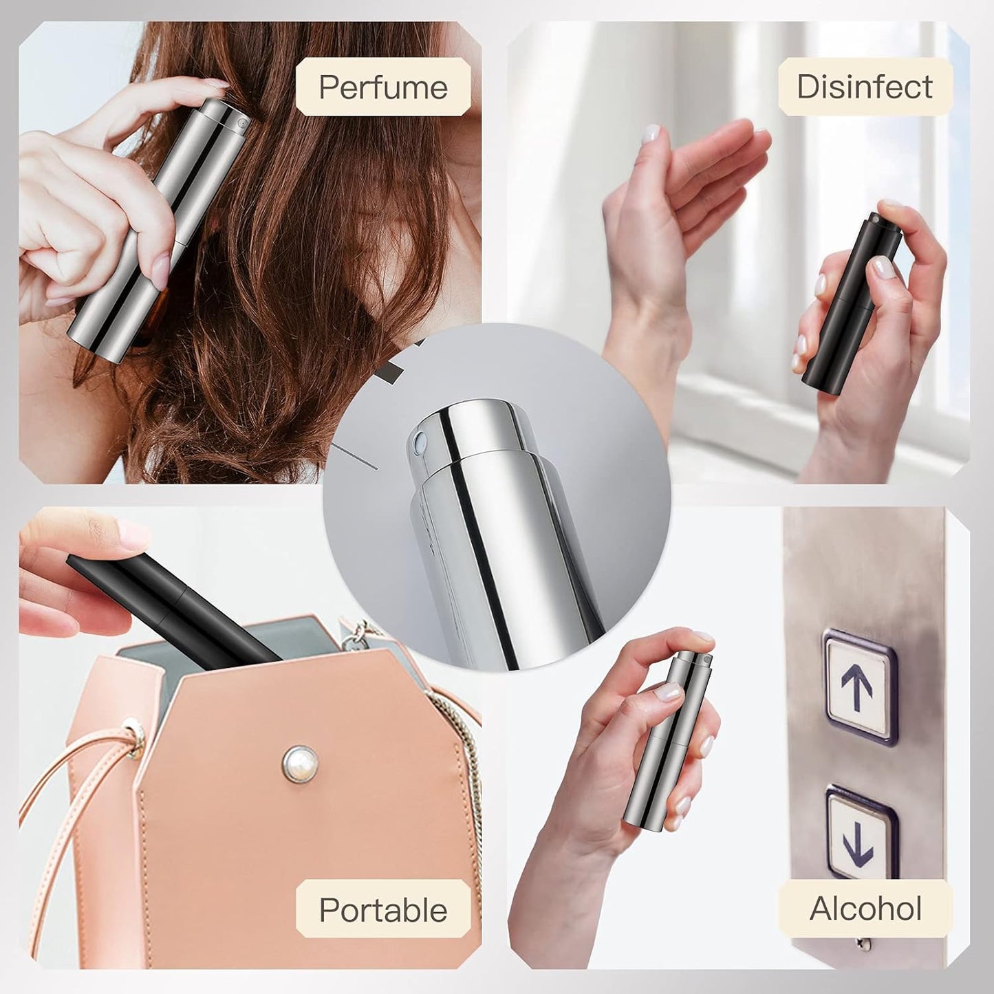8ML Atomizer Perfume Spray Bottle - Travel-Friendly Empty Cologne Dispenser | Glossy Black & Silver (2 Pack)