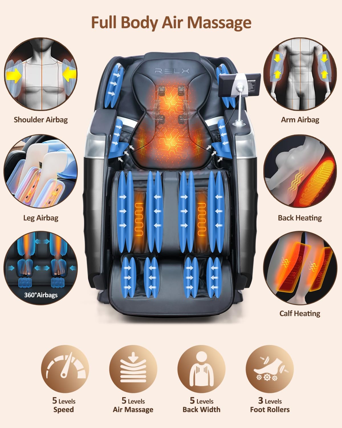 Full Body Shiatsu Massage Chair - 20 Modes, Zero Gravity, Built-In Heat & AI Control | Black