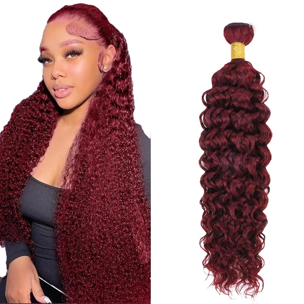 #99J Burgundy Bundles Human Hair Water Wave Bundles 18 Inch Wine Red Unprocessed Brazilian Virgin Hair 1 Bundle 50 Gram Per Bundle Deals Quick Weave Hair Extensions