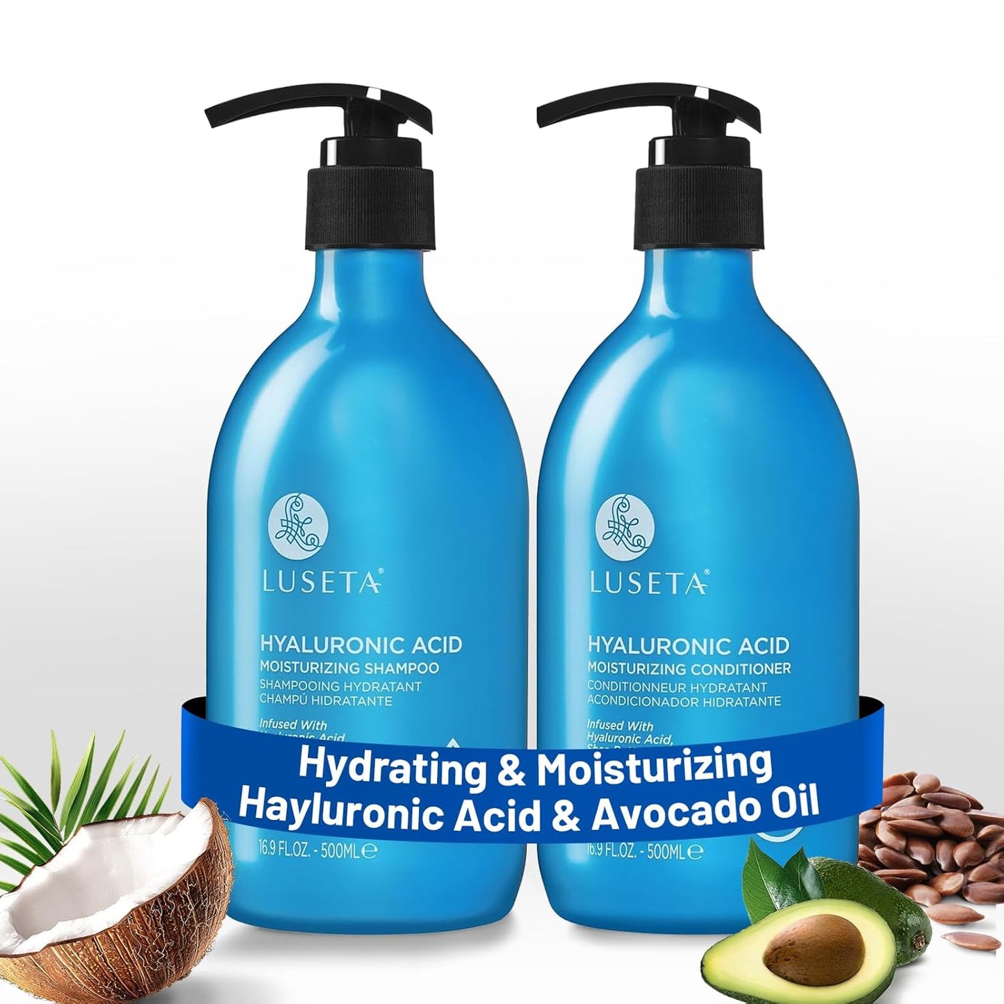 Luseta Keratin Shampoo & Conditioner Set | Color Safe Treatment for Damaged Hair - 2 x 16.9 Oz