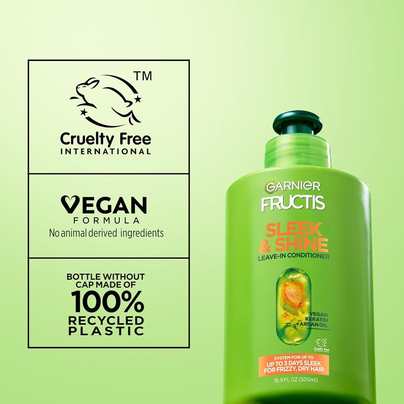 Garnier Fructis Sleek & Shine Leave-In Conditioner - Smooths Frizzy Hair with Plant Keratin & Argan Oil | 10.2 Fl Oz (Pack of 2)