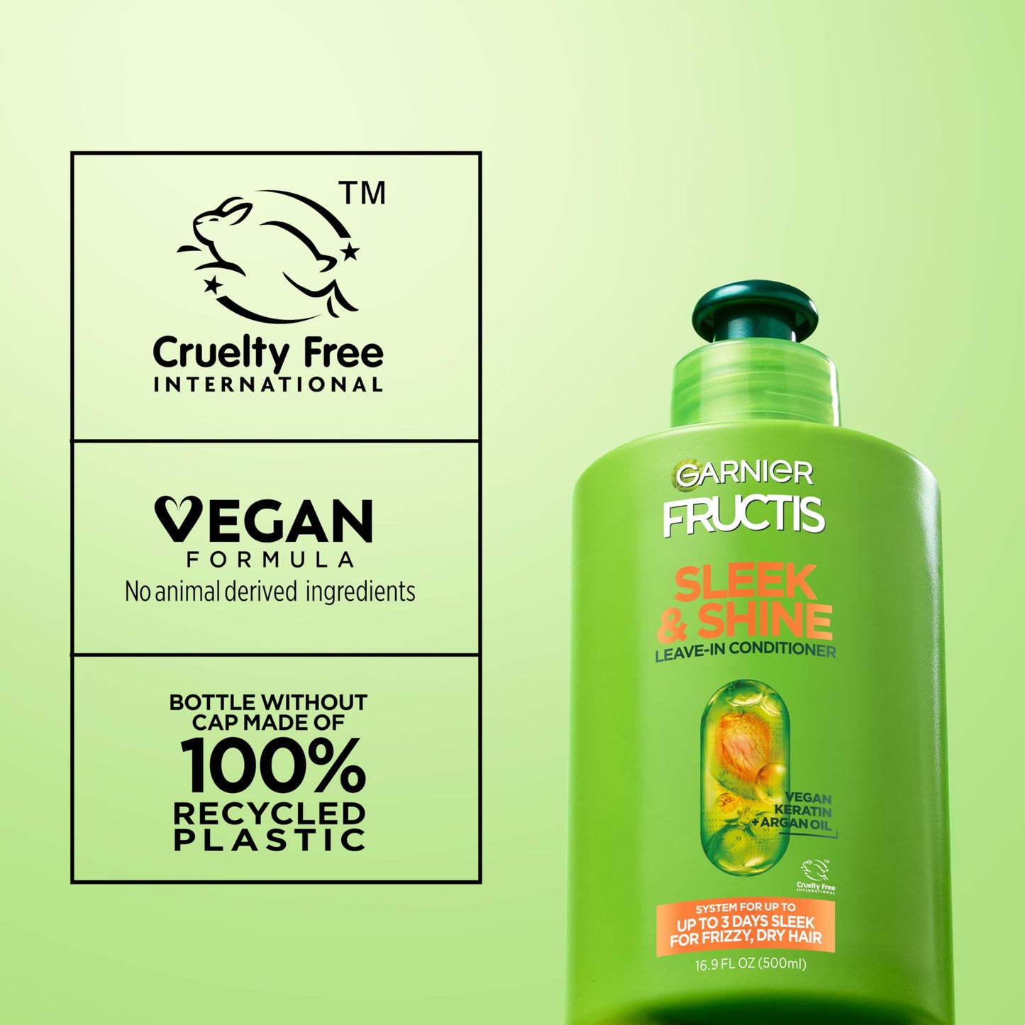 Garnier Fructis Sleek & Shine Leave-In Conditioning Cream for Frizzy, Dry Hair, Plant Keratin + Argan Oil, 10.2 Fl Oz, 1 Count (Packaging May Vary)