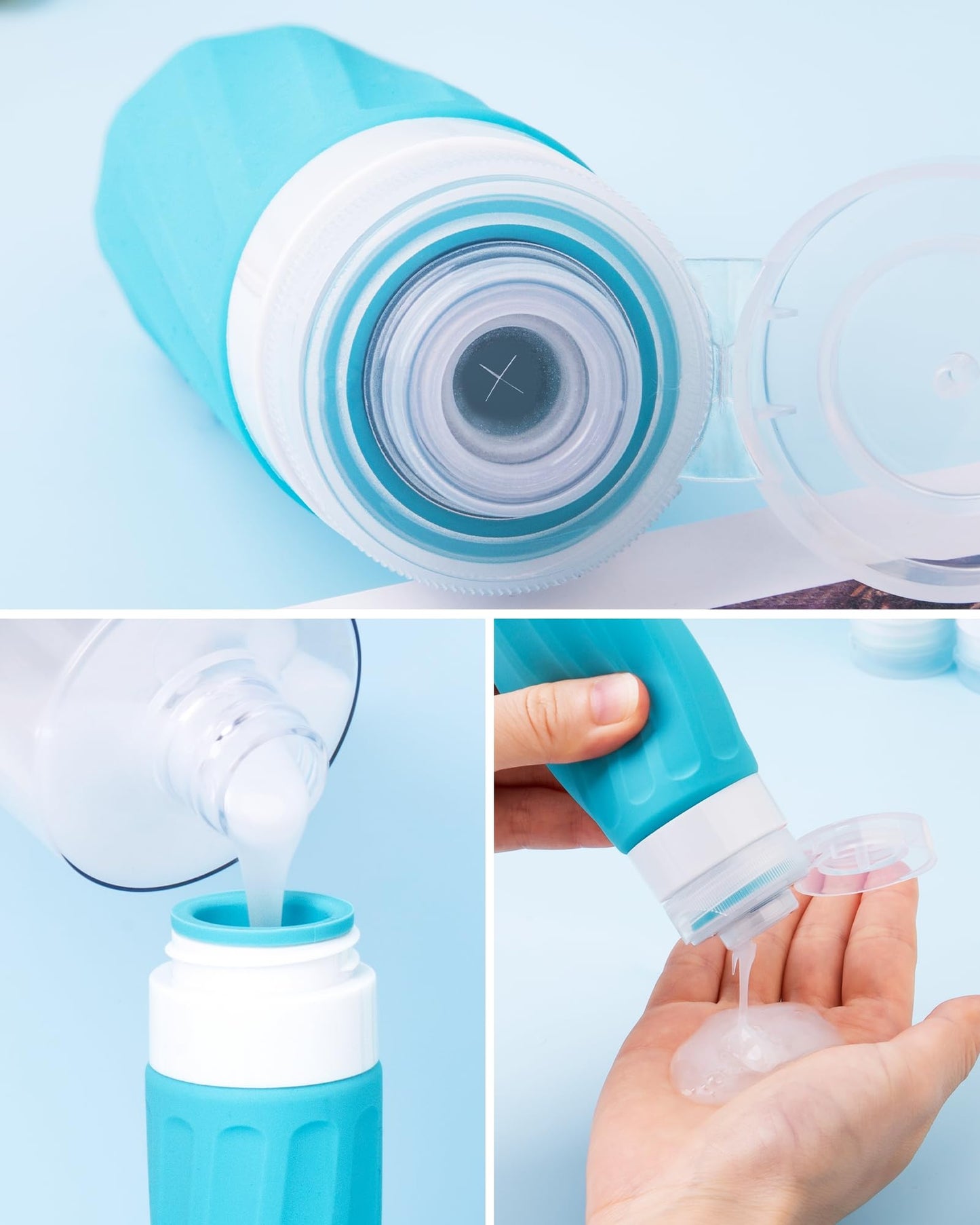 Mrsdry Travel Bottles for Toiletries, Travel Size Toiletries 10 Pack, Tsa Approved Travel Size Containers 3oz, with Travel Essentials Clear Bag, Leak Proof Silicone Squeezable Creams Jars