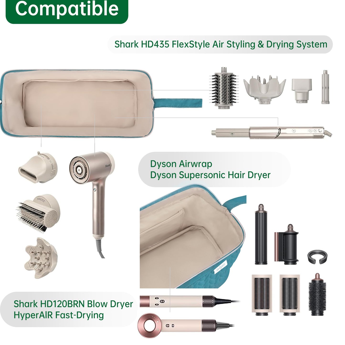 KarSyon Shark Flex Style Case for Dyson Airwrap Hair Dryer Brush Revlon Hair Tools Travel Bag Carrying Case Flat Curling Iron Organizer (Teal Blue)