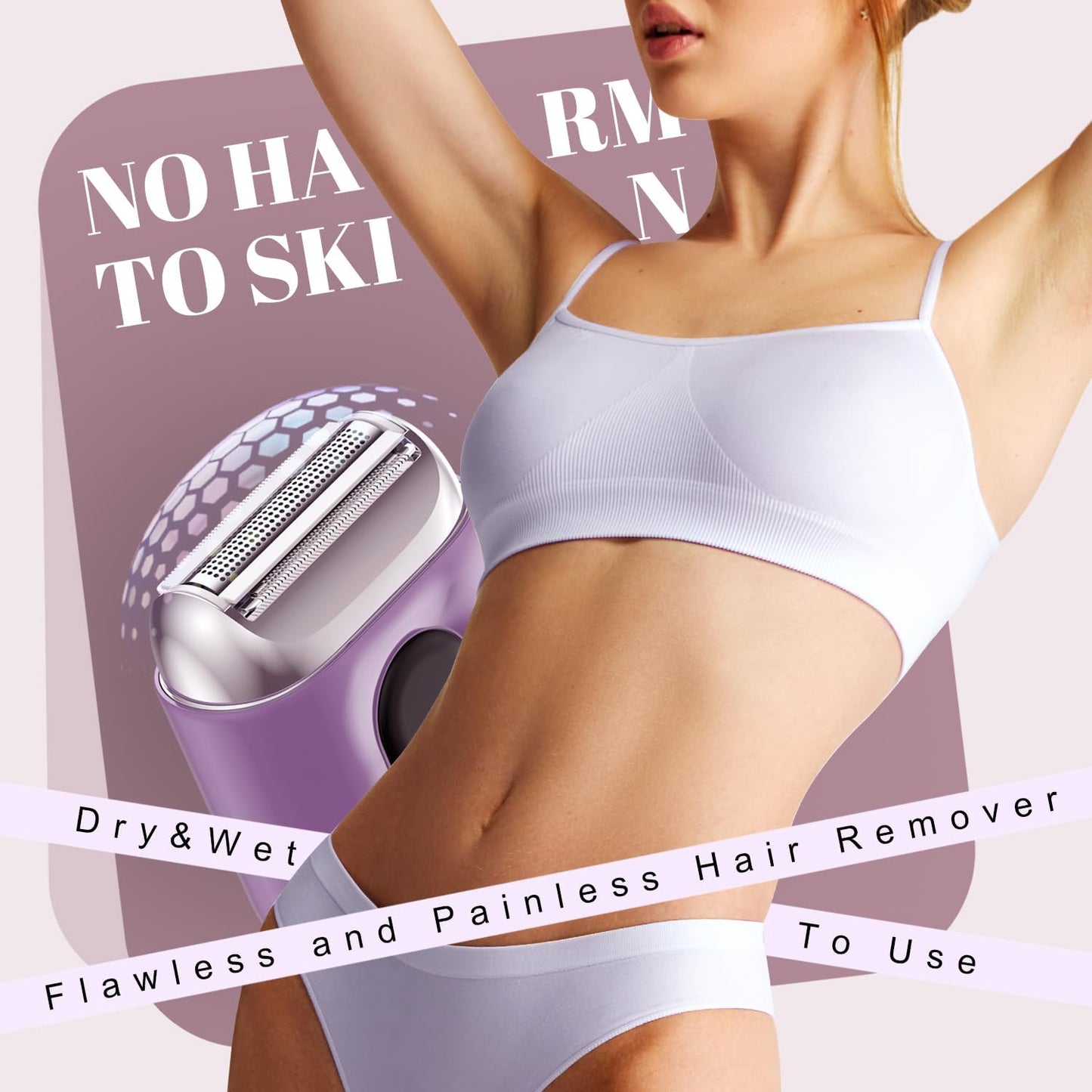 Cordless Electric Shaver for Women - Mini Rechargeable Razor with LED Display | IPX7 Waterproof, Deep Purple