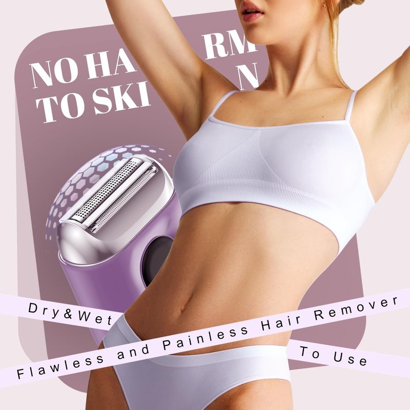 Cordless Electric Shaver for Women - Mini Rechargeable Razor with LED Display | IPX7 Waterproof, Light Purple