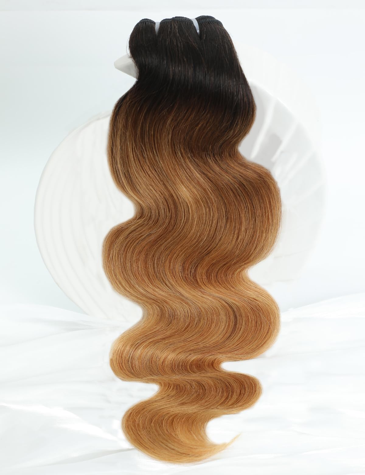 Chikamlty Ombre Bundles Human Hair, 16A Raw Indian Hair Bundles Body Wave, 20 Inch Colored Honey Blonde 1B27 Ombre Human Hair Bundles, 2 Years Service Life, Keep Texture Silky Soft Tangle-Free