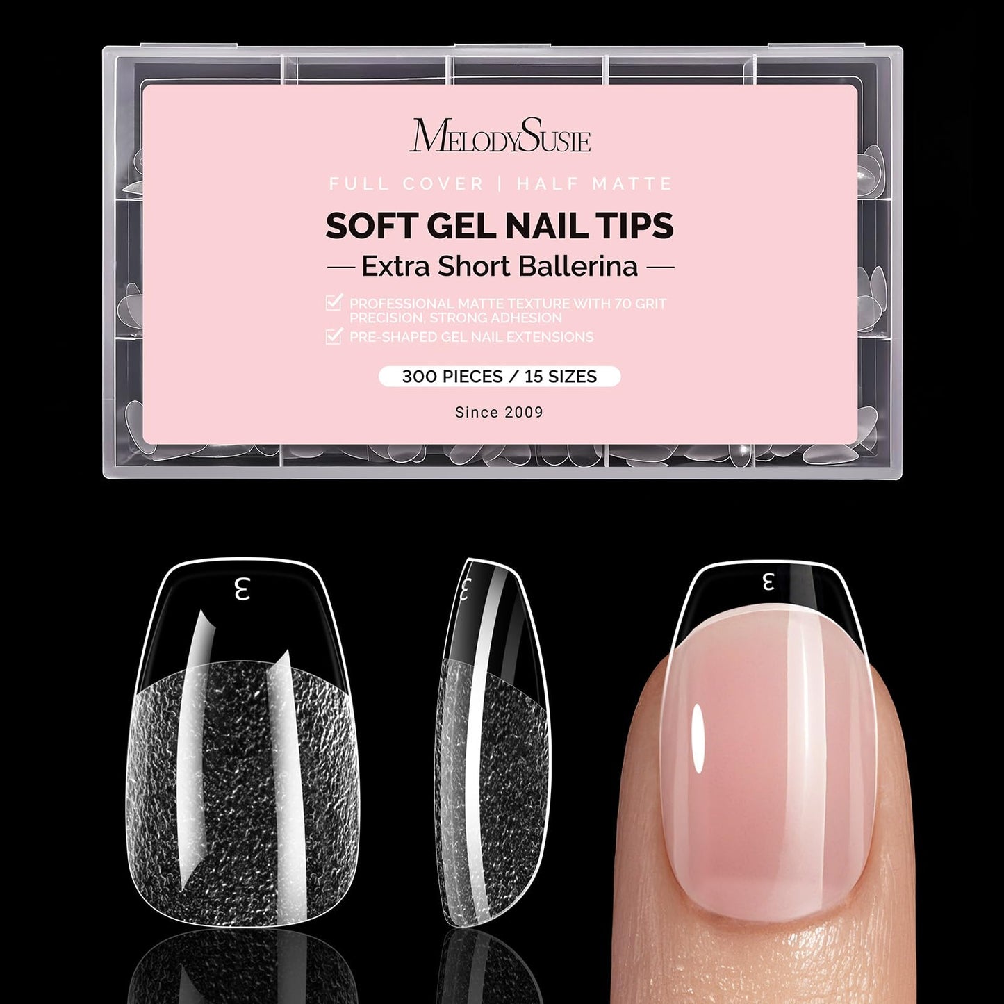 MelodySusie Extra Short Ballerina X Nail Tips - 300Pcs 15 Sizes