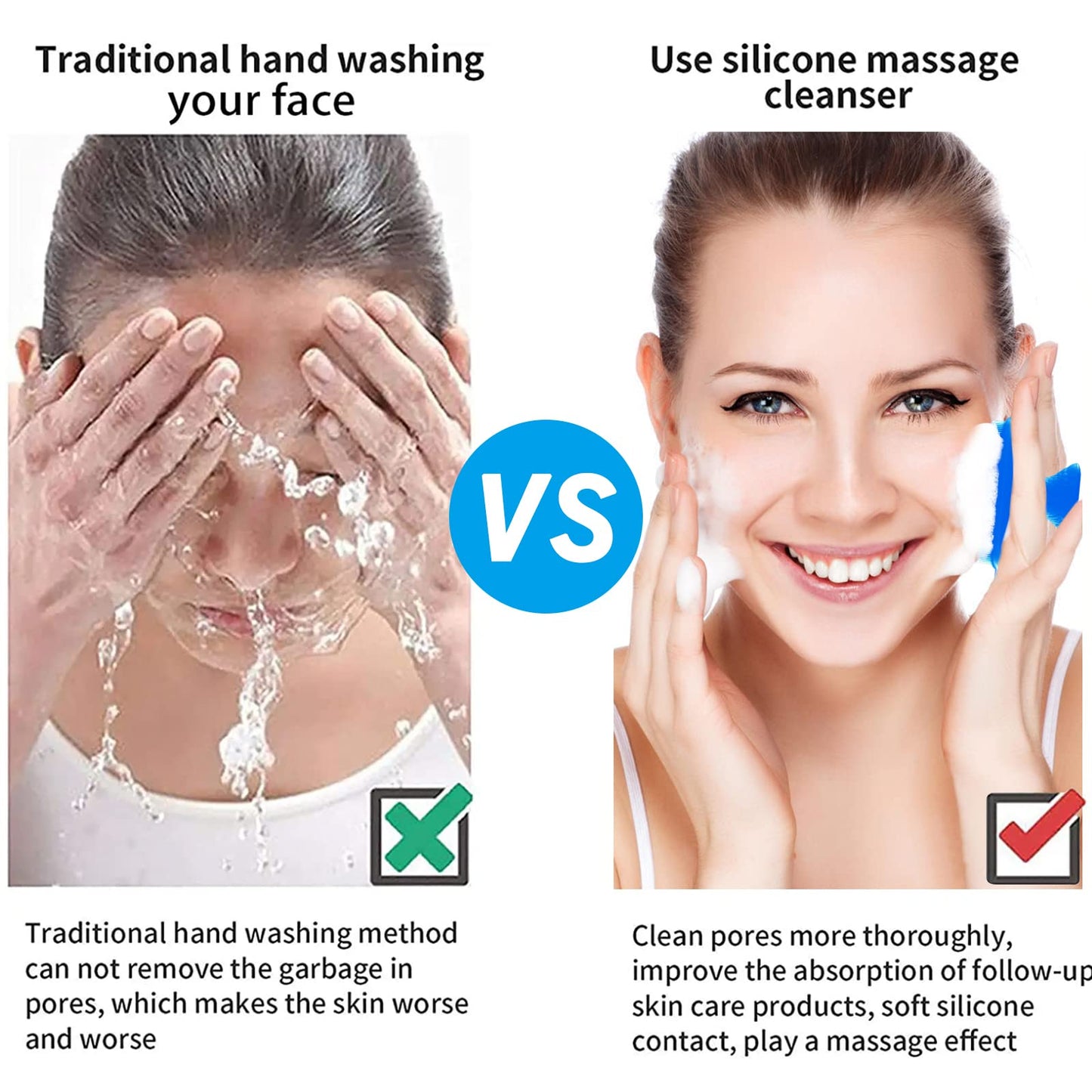 Silicone Face Scrubber for Men Facial Cleansing Brush Silicone Face Wash Brush Manual Waterproof Cleansing Skin Care Face Brushes for Cleansing and Exfoliating (Blue)