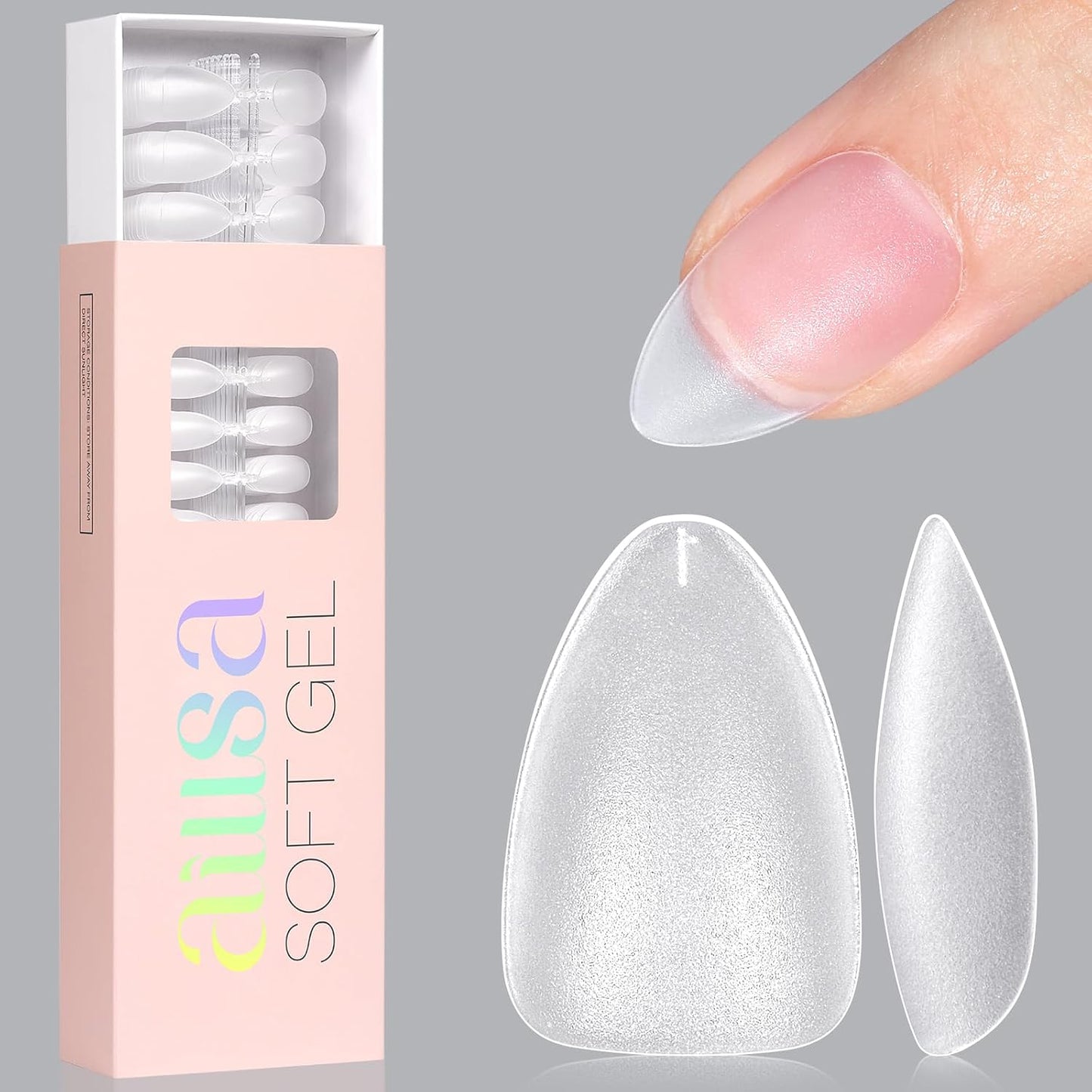 Almond Nail Tips - 450pcs Soft Full Cover Gel Nails | Pre-shaped Press-On Extensions in 15 Sizes for Beginners