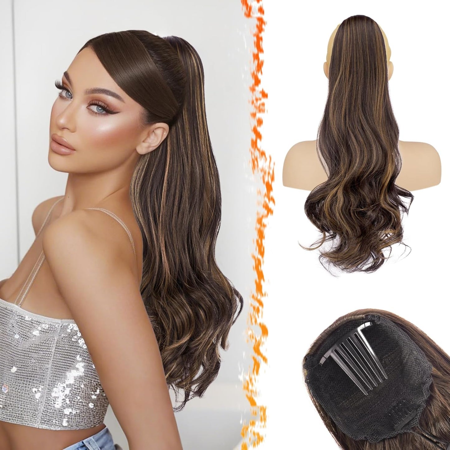 Platinum Blonde Wavy Drawstring Ponytail Extension - 20 Inch Clip-In Hairpiece for Women | Natural-Looking Curly Hair