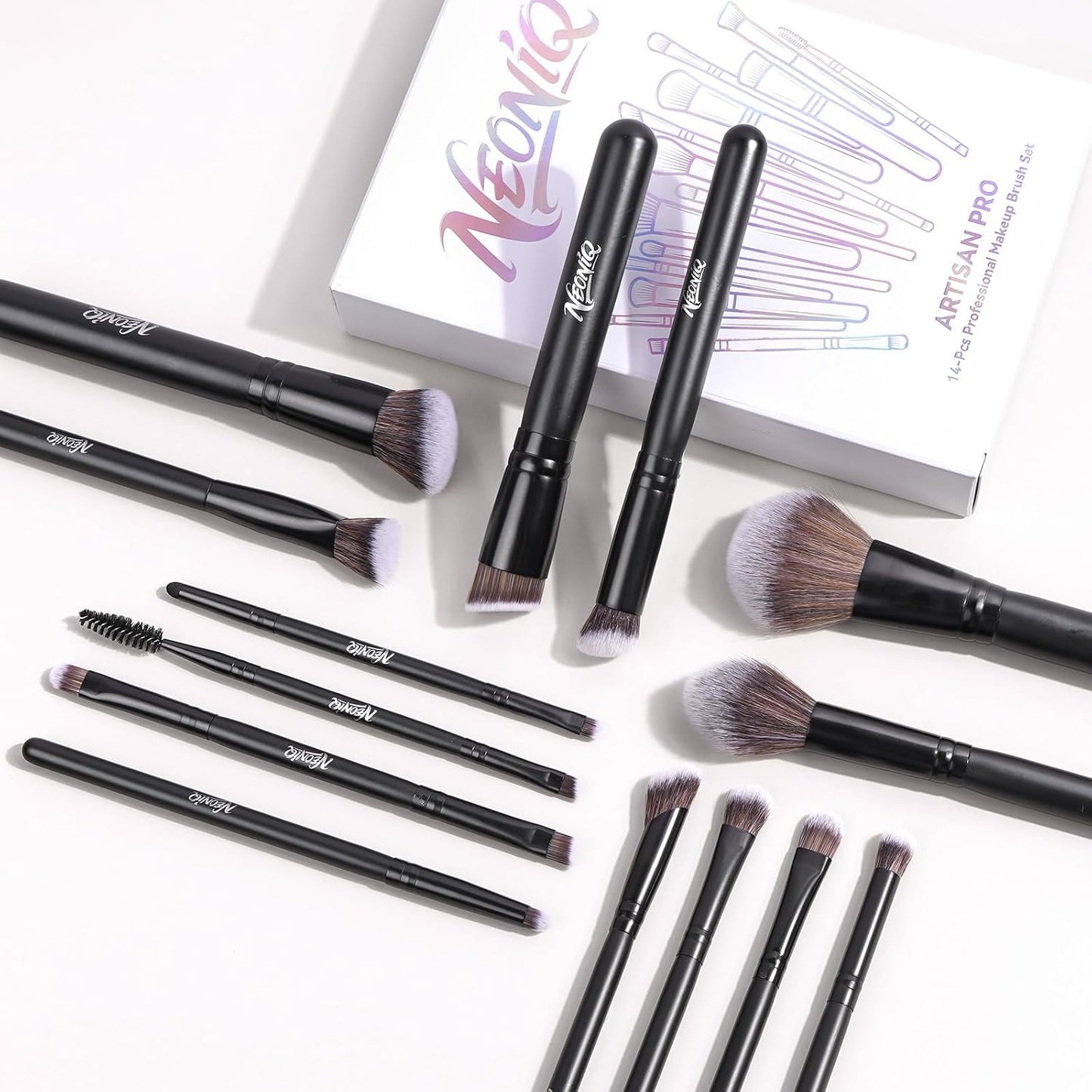 14 PCS Makeup Brush Set - Professional Foundation, Concealer & Eyeshadow Brushes | Versatile Black Makeup Tools