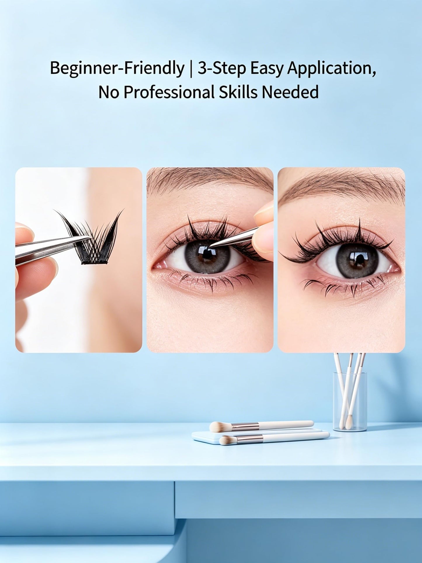 Fluffy Curler Lash Clusters, Thin Black Stem Individual Curly Lashes – DIY Eyelash Extensions Kit for Beginners & Beauty Newbies, Natural False Lashes Set for Women Girls Gift