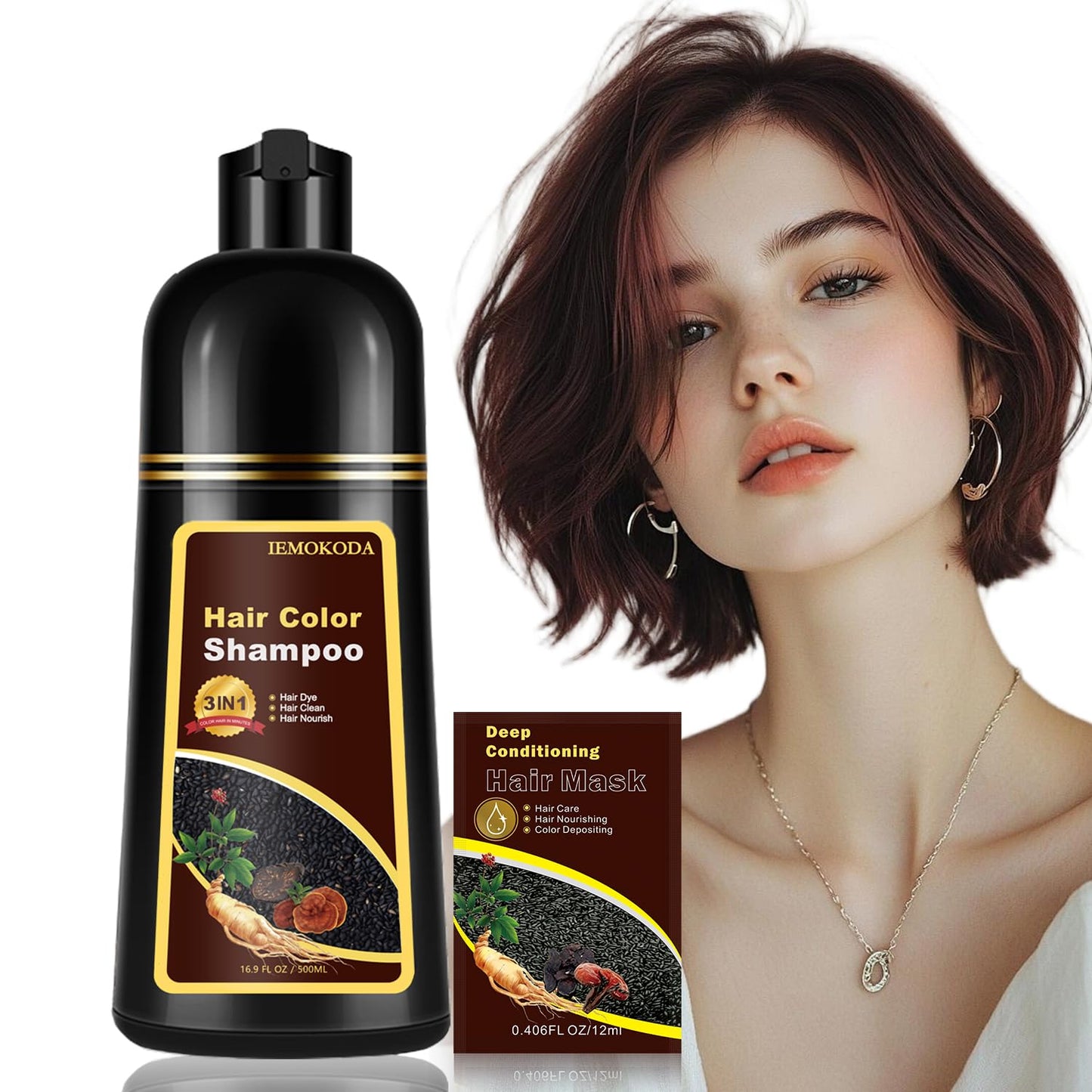 Black Hair Dye Shampoo - Instant Gray Coverage & Long-Lasting Color | 16.90 Fl Oz