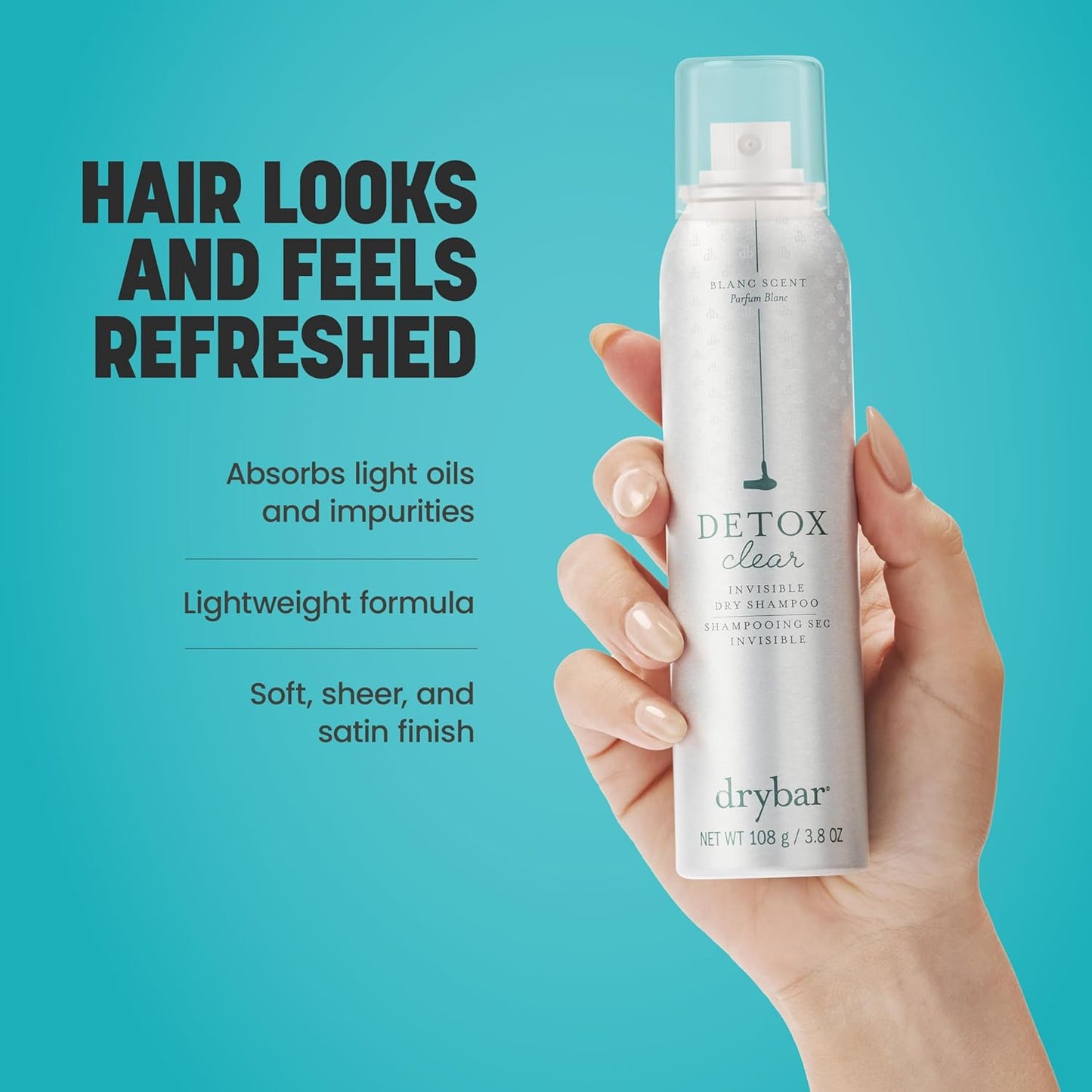 Drybar Detox Invisible Dry Shampoo Spray - Absorbs Oil & Refreshes Hair | 3.8 Oz, Blanc Scent