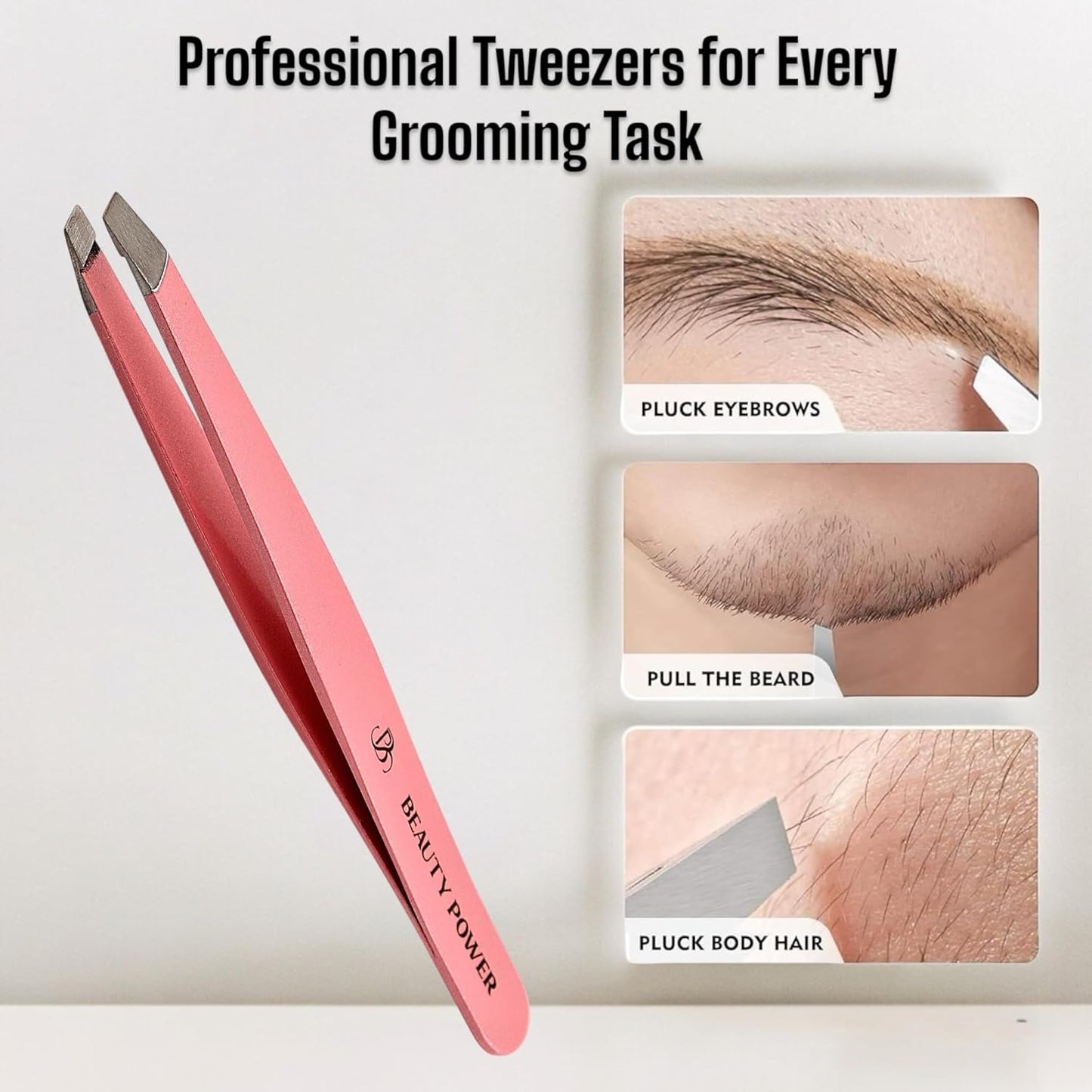 Precision Tweezers - Stainless Steel Slant Tip Eyebrow Tweezers for Facial Hair & Brow Shaping | Professional Beauty Tool (Pink)