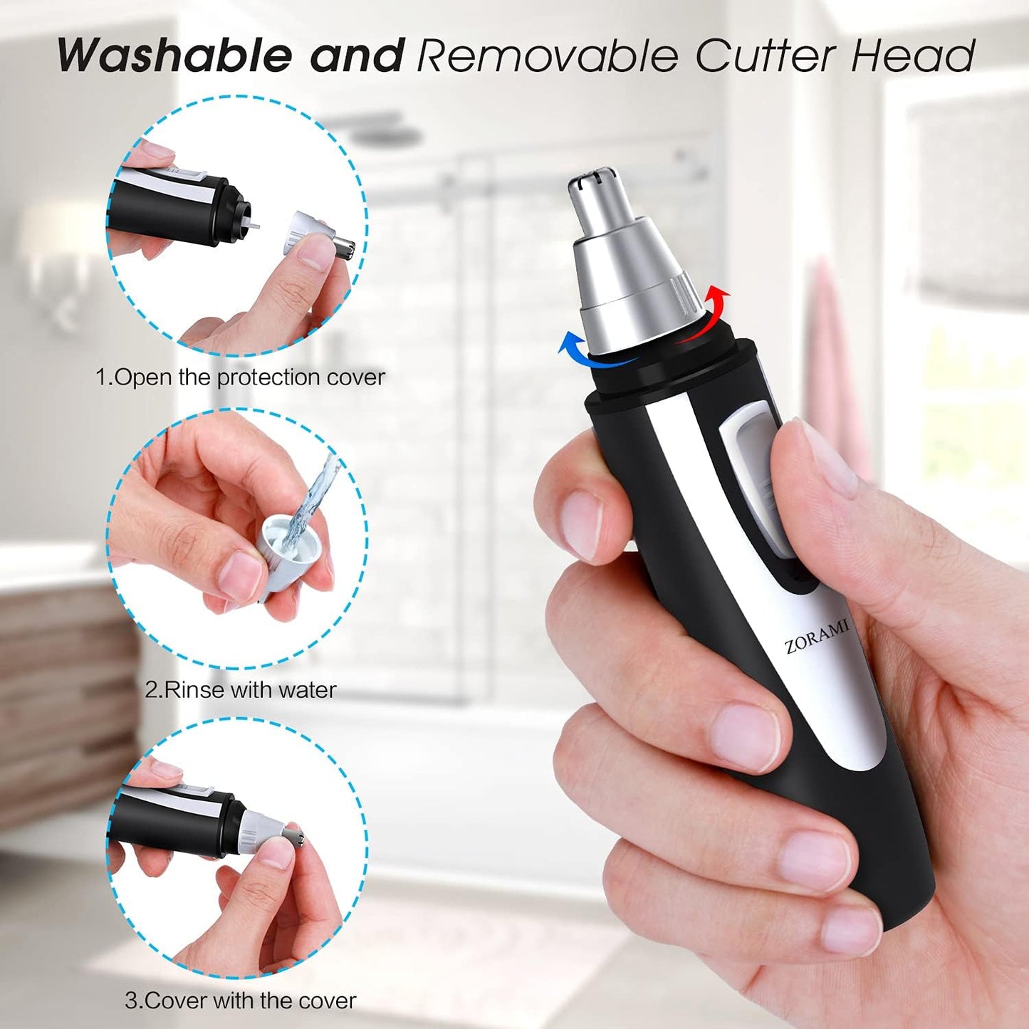 Ear and Nose Hair Trimmer - Professional Painless Facial & Eyebrow Clipper | IPX7 Waterproof, Dual Edge Blades, Battery-Operated