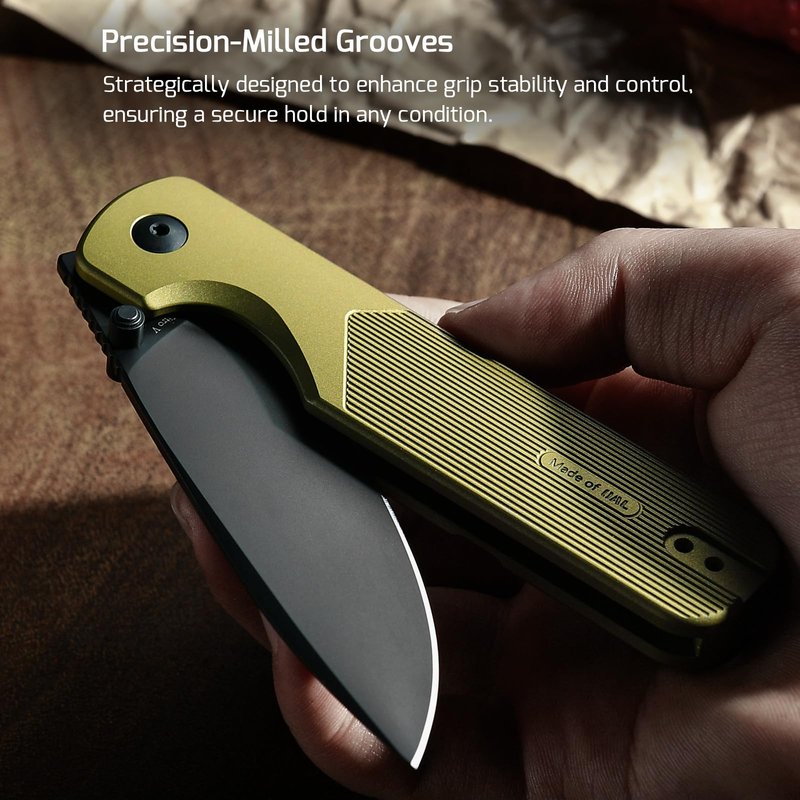 OKNIFE Duron Folding Pocket Knife, 3.5" PVD Coated Nitro-V Steel Blade, Frame Lock Lightweight O-Aluminum Ambidextrous Handle with Clip, Ideal EDC Tool for Outdoor, Camping & Survival (Olive Green)