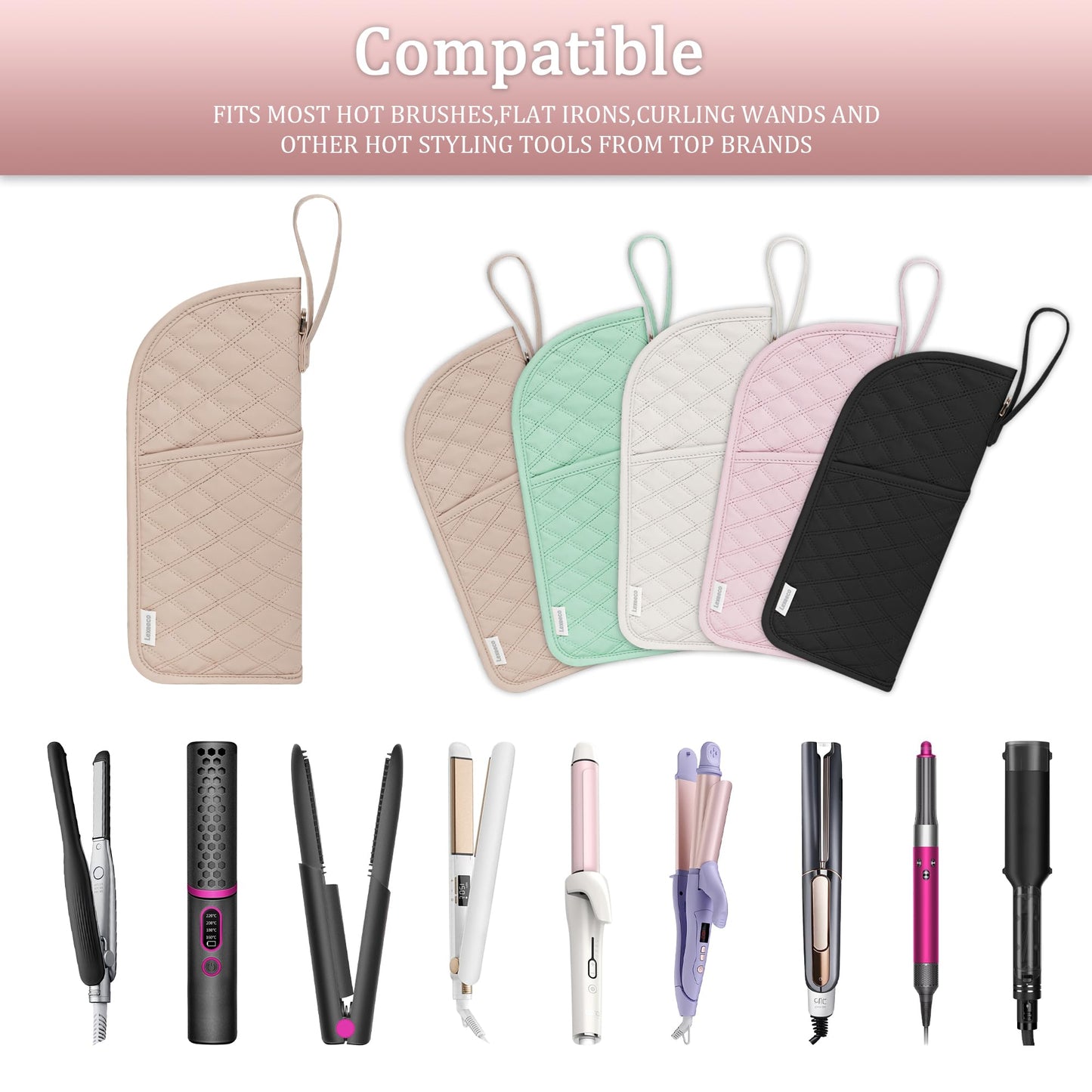Lexeeco Hair Tools Travel Bag Heat Resistant Mat Hot Hair Tool Organizer Case Portable Hot Iron Holder Cover Pouch for Hair Straighteners, Curling Irons, Flat Irons and Hot Styling Tools (Latte Brown)