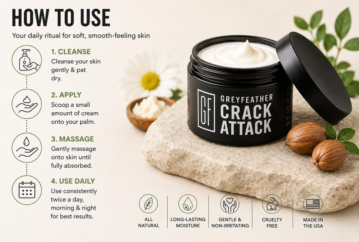 Greyfeather Crack Attack Hand Cream for Dry Cracked Hands – Working Hands Cream Travel Size with Shea Butter & Vitamin E – Non-Greasy Fast Absorbing Intensive Hand Lotion & Moisturizer for Men Women