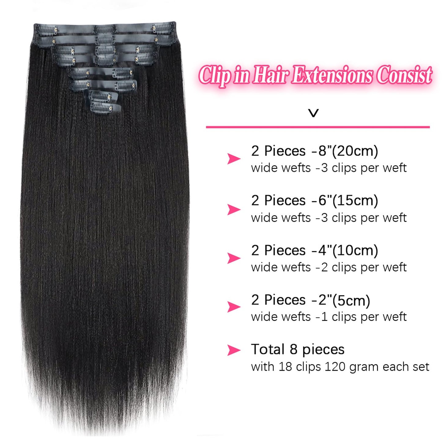 Mihugass Yaki Straight Human Hair Clip Ins Real Human Hair PU Seamless Clip Ins Natural Blend Low Shine Soft Full Hair Extensions for Black Women 22 Inch 8Pcs 120 Grams