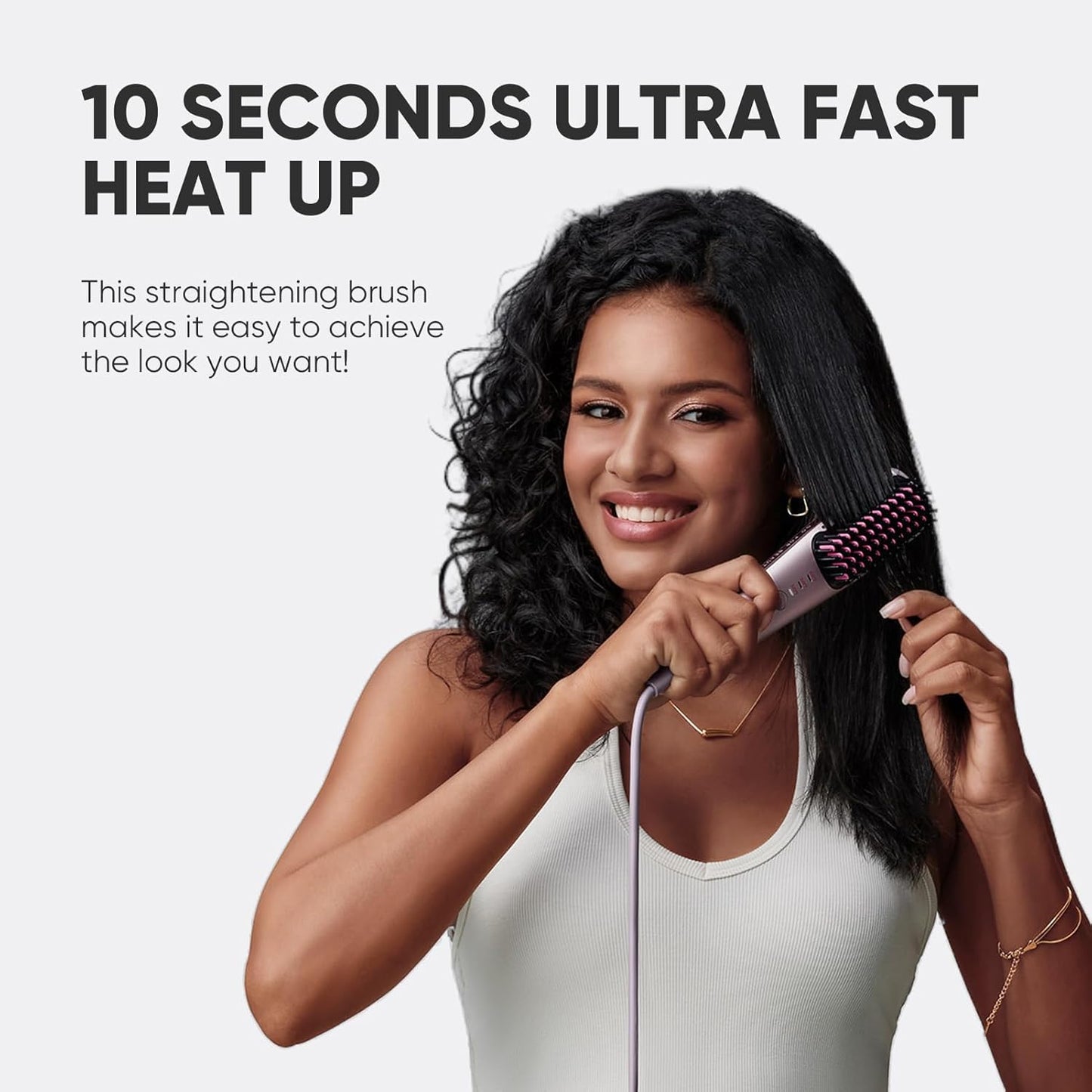 Mini Ionic Hair Straightener Brush - Portable Travel Comb with 3 Temperature Settings | Fast Heating & Anti-Scald, Rose Gold