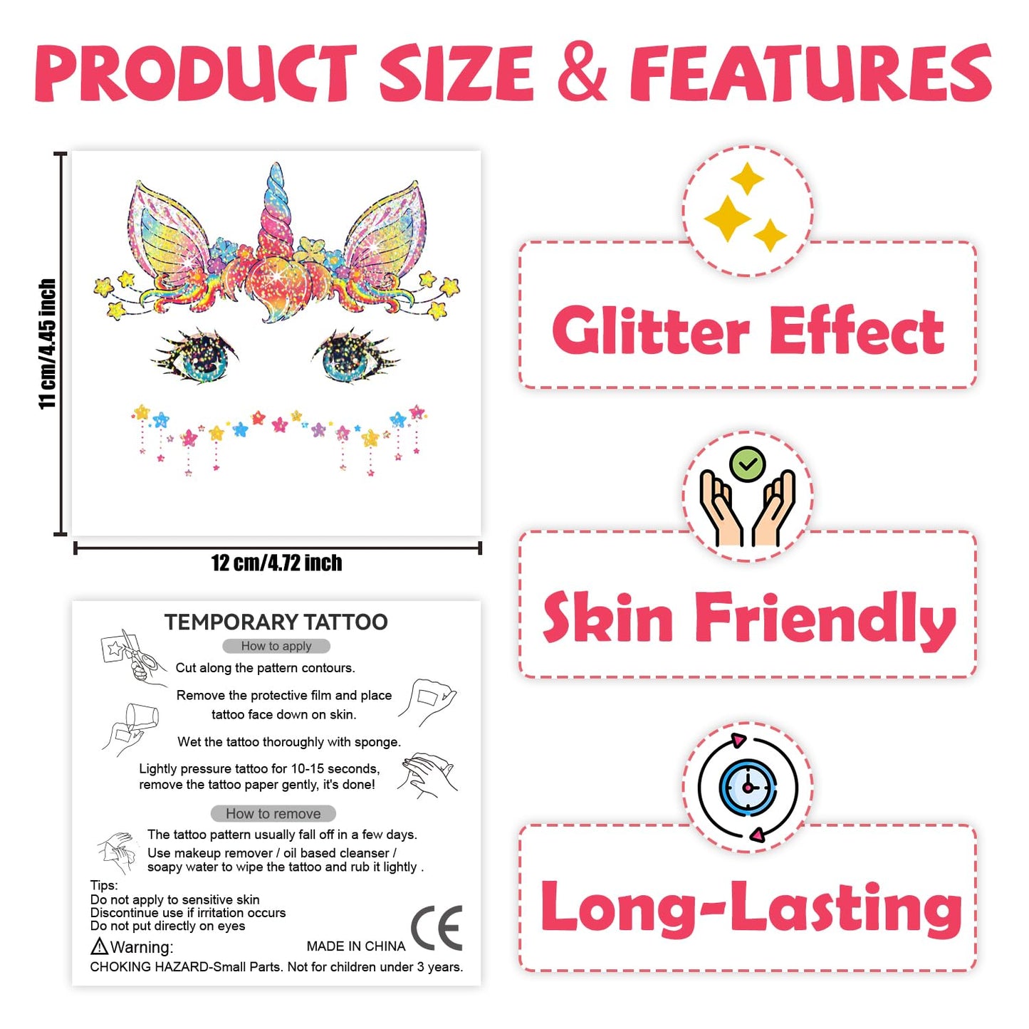 Glitter Face Tattoos for Kids - 24 Sheets of Fun Party & Birthday Designs | Perfect for Goodie Bags & Prizes