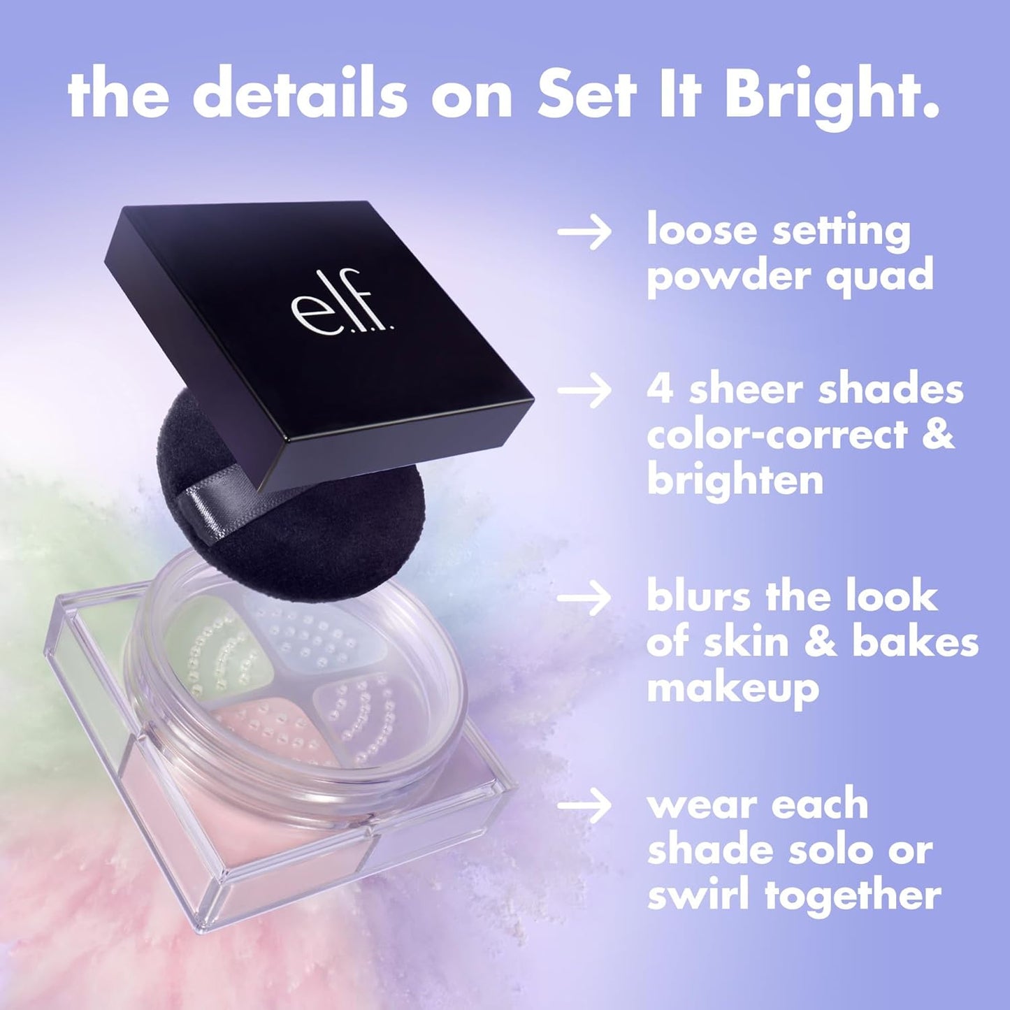 e.l.f. Brightening Loose Setting Powder Quad - Bakes, Blurs & Sets for Soft-Matte Radiance | Vegan, Medium-Tan