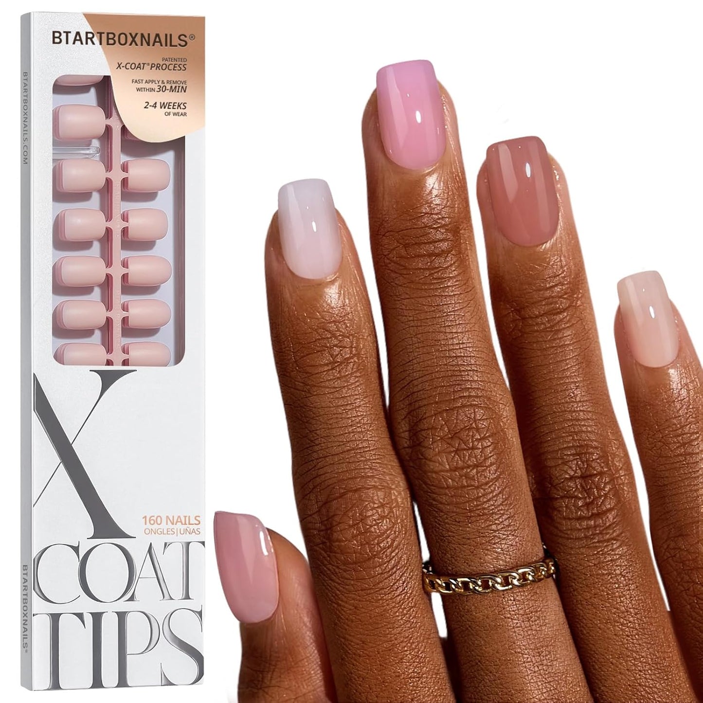 BTArtbox Press-On Nails - 5 Shades of Nude Long Stiletto | 16 Sizes for Easy Application & 4-Week Wear