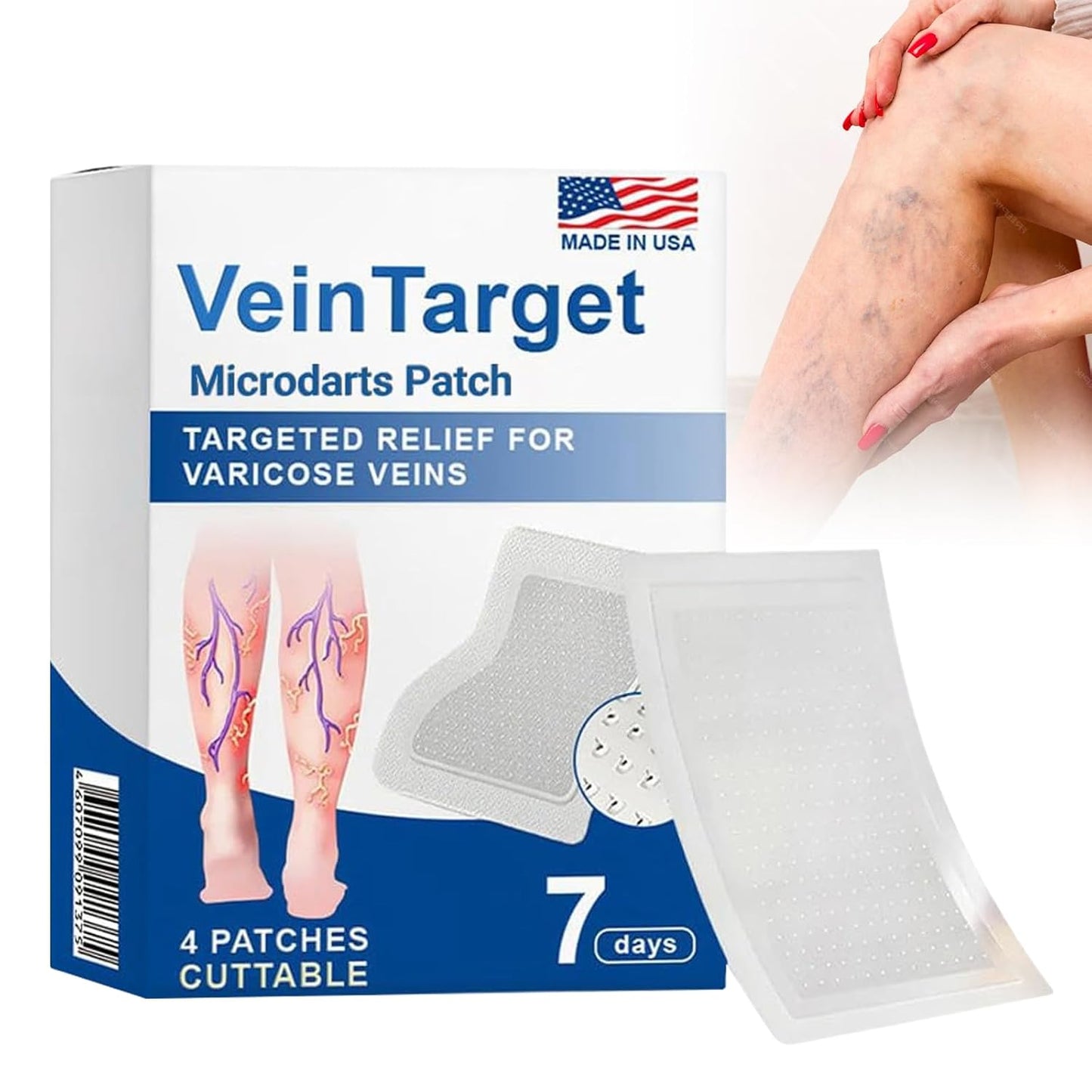 VeinTarget Microdarts Patch - Professional Varicose Veins Treatment for Legs | Natural Ingredients, 1 Pack